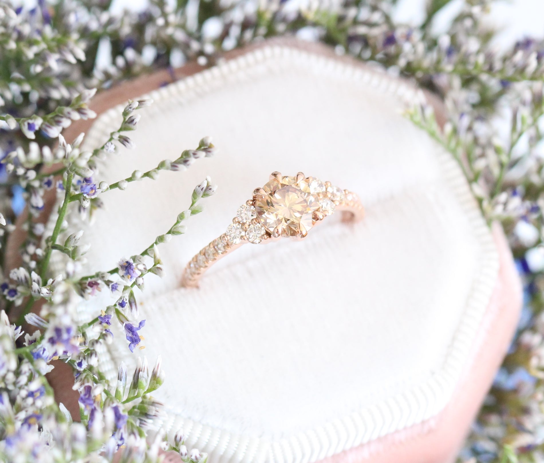 Champagne Diamond Engagement Ring in Rose Gold 3 Stone Ring by La More Design Jewelry