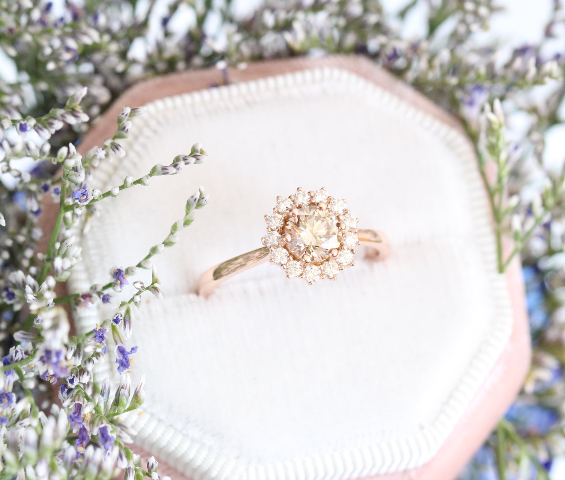 Champagne Diamond Engagement Ring in Rose Gold Cluster Diamond Ring by La More Design Jewelry