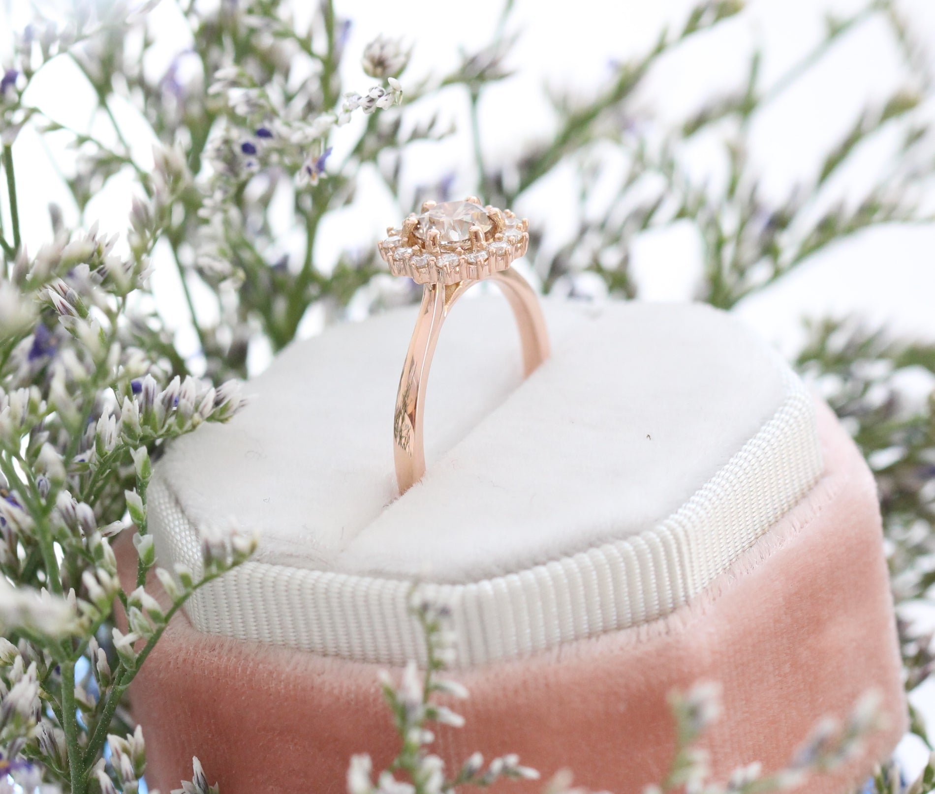 Champagne Diamond Engagement Ring in Rose Gold Cluster Diamond Ring by La More Design Jewelry