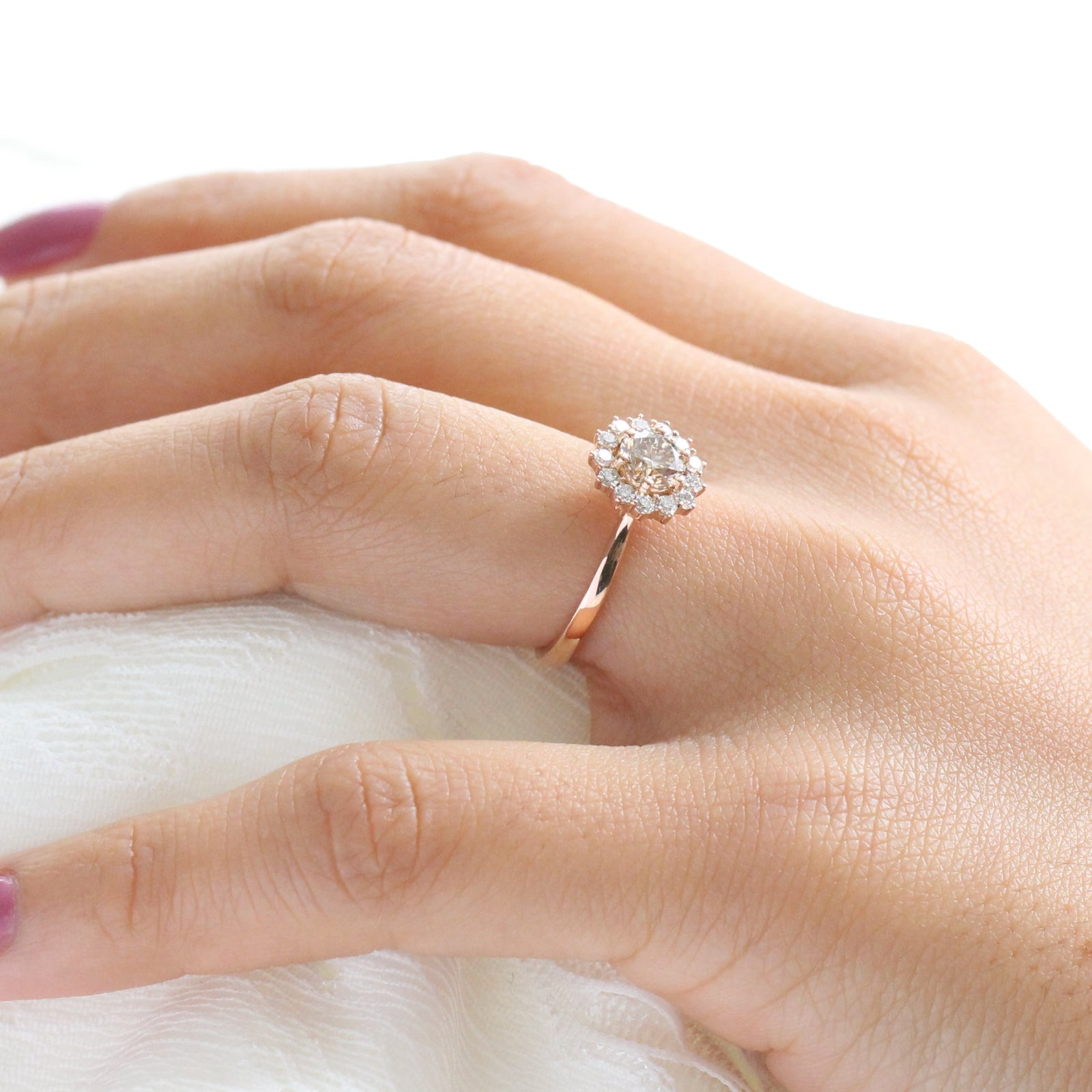 Champagne Diamond Engagement Ring in Rose Gold Cluster Diamond Ring by La More Design Jewelry