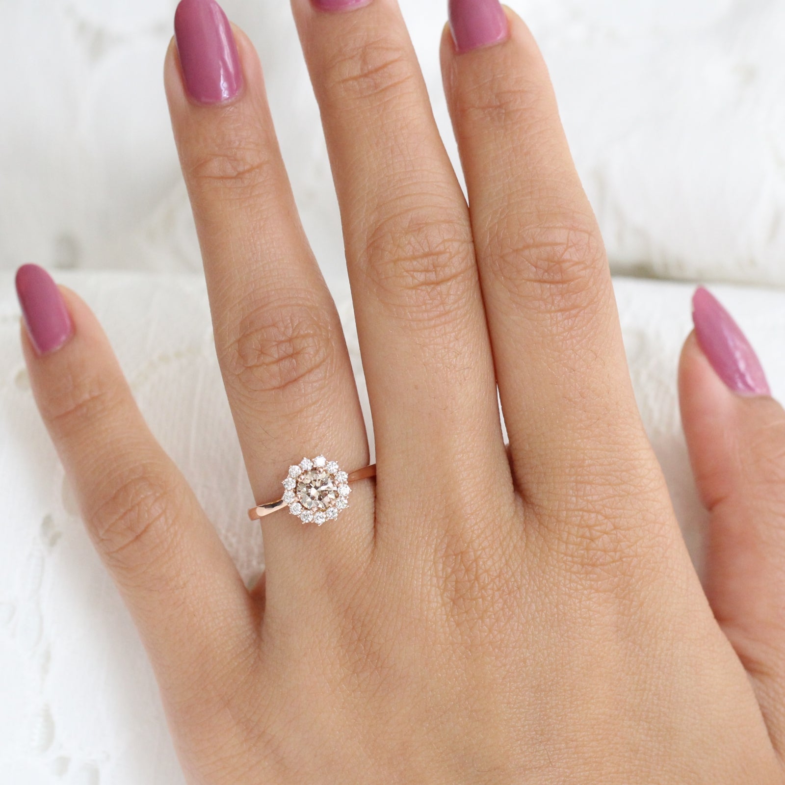 Champagne Diamond Engagement Ring in Rose Gold Cluster Diamond Ring by La More Design Jewelry