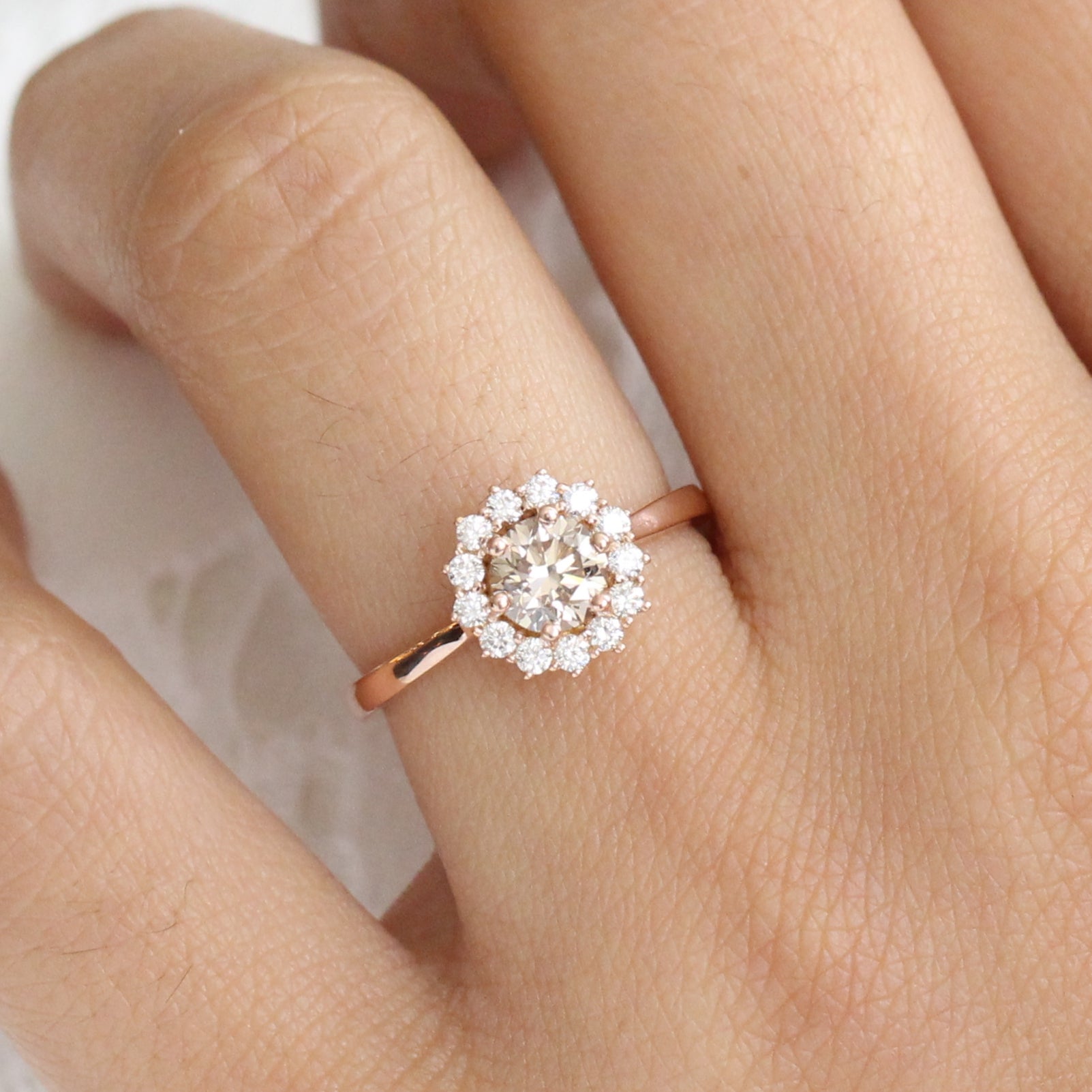 Champagne Diamond Engagement Ring in Rose Gold Cluster Diamond Ring by La More Design Jewelry