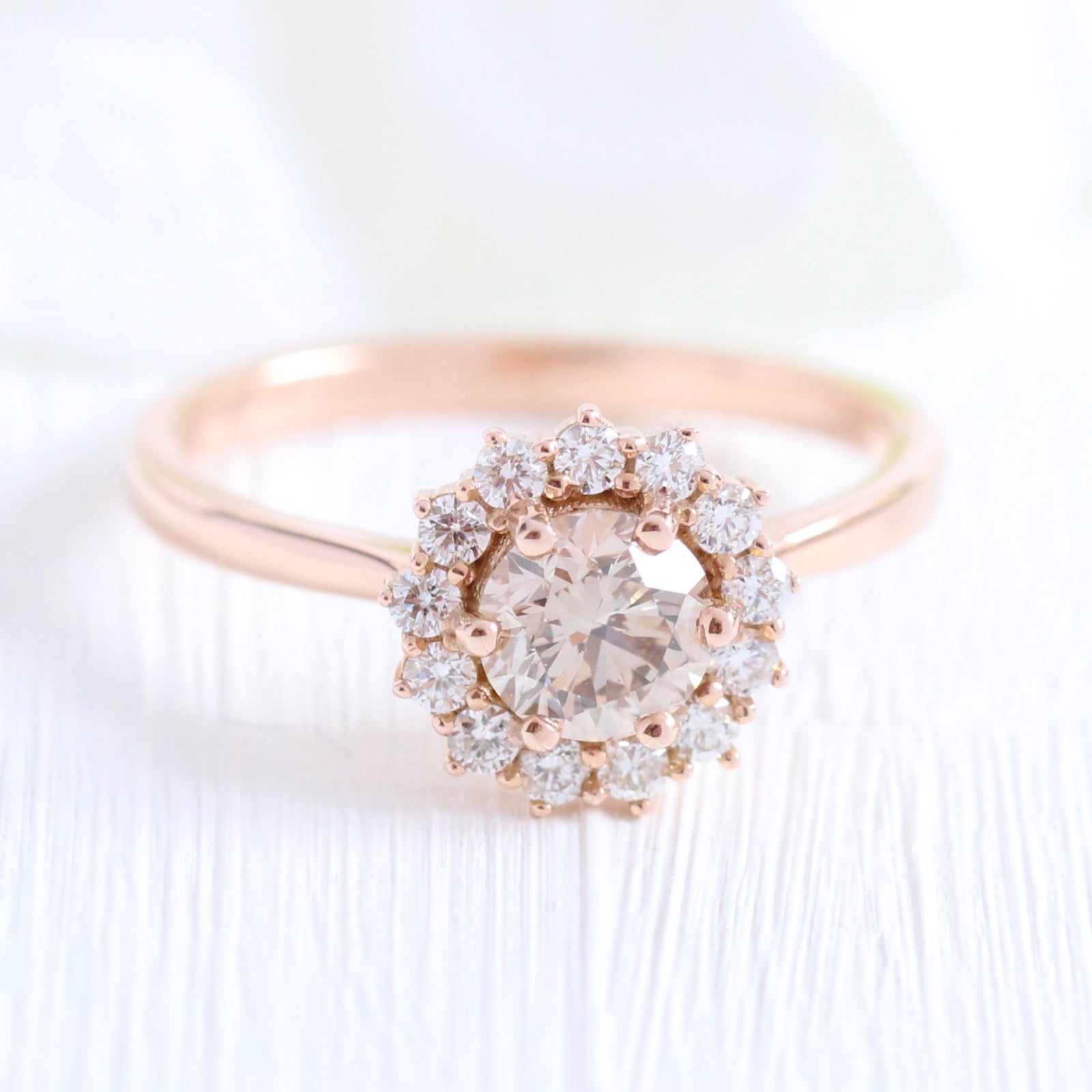 Champagne Diamond Engagement Ring in Rose Gold Cluster Diamond Ring by La More Design Jewelry
