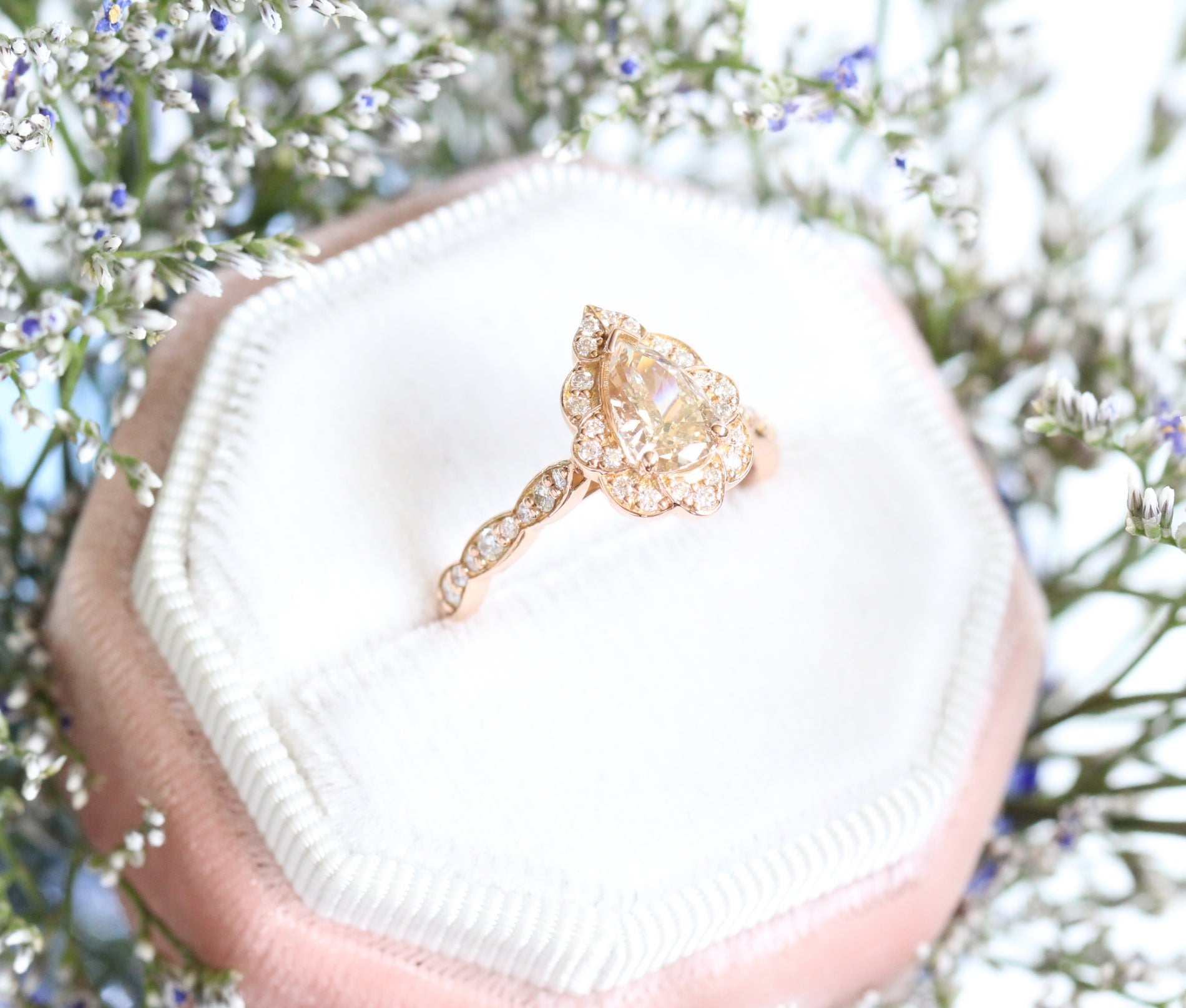 Clover Shape Ring with Coco Diamonds, 14k Rose Gold - Mills Jewelers