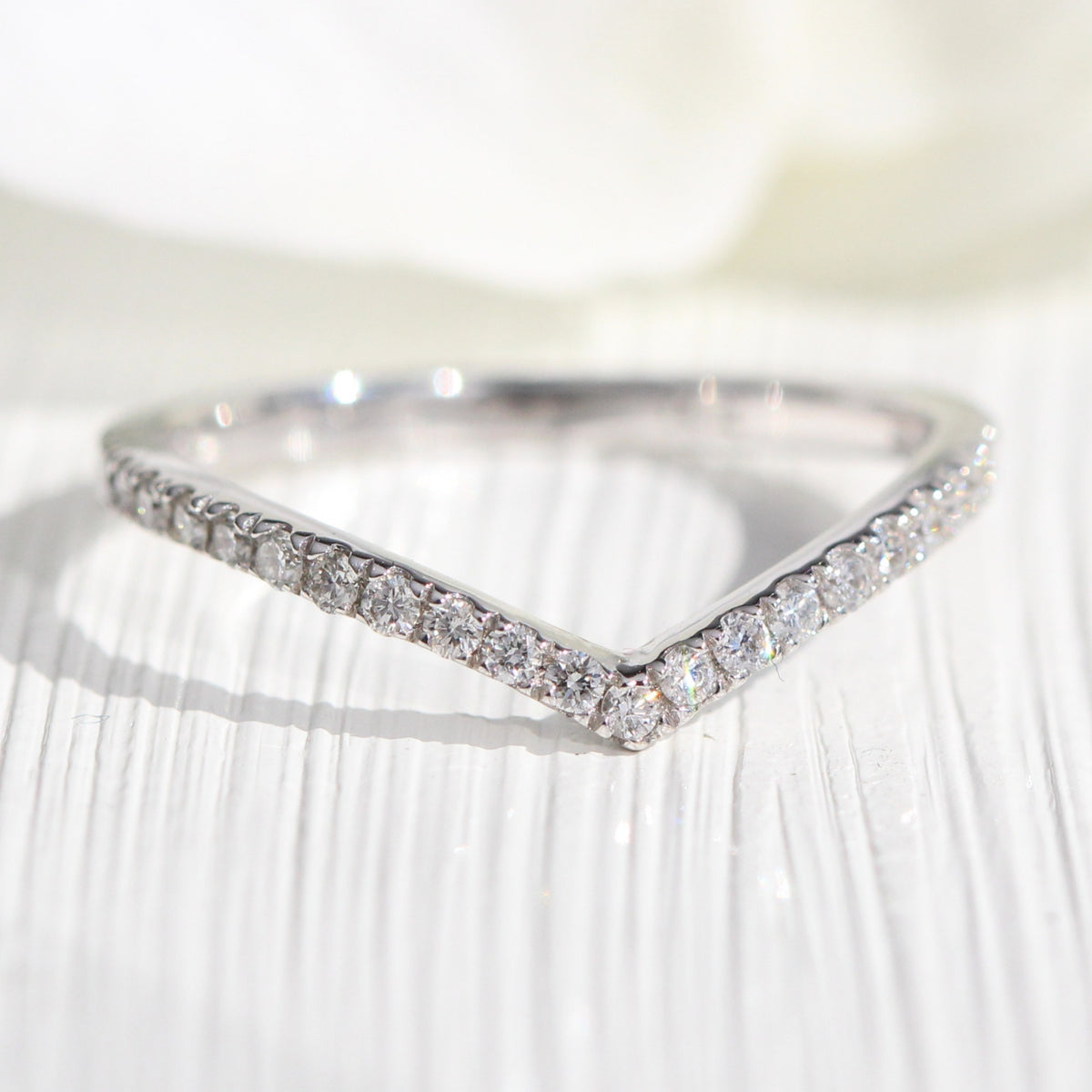 Chevron Diamond Wedding Ring White Gold Curved Band by la more design jewelry