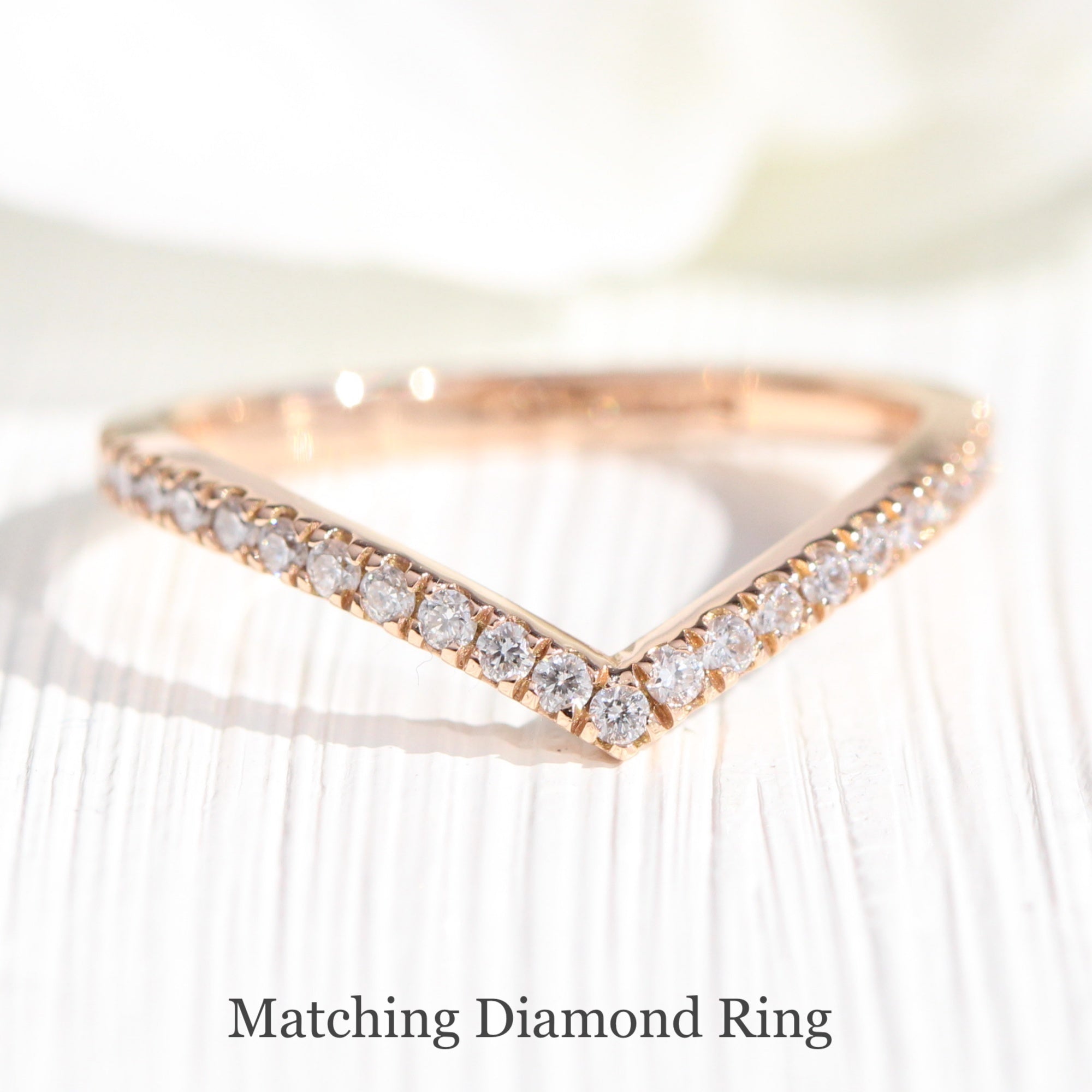 Chevron Diamond Wedding Ring in Rose Gold Curved Wedding Band by La More Design Jewelry