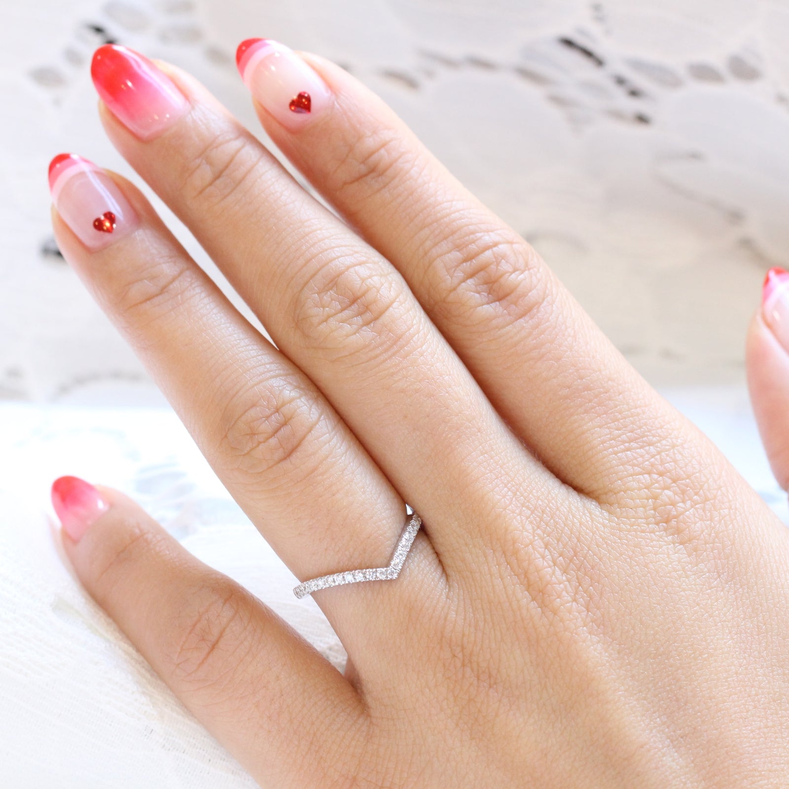 Chevron Diamond Wedding Ring White Gold Curved Band by la more design jewelry
