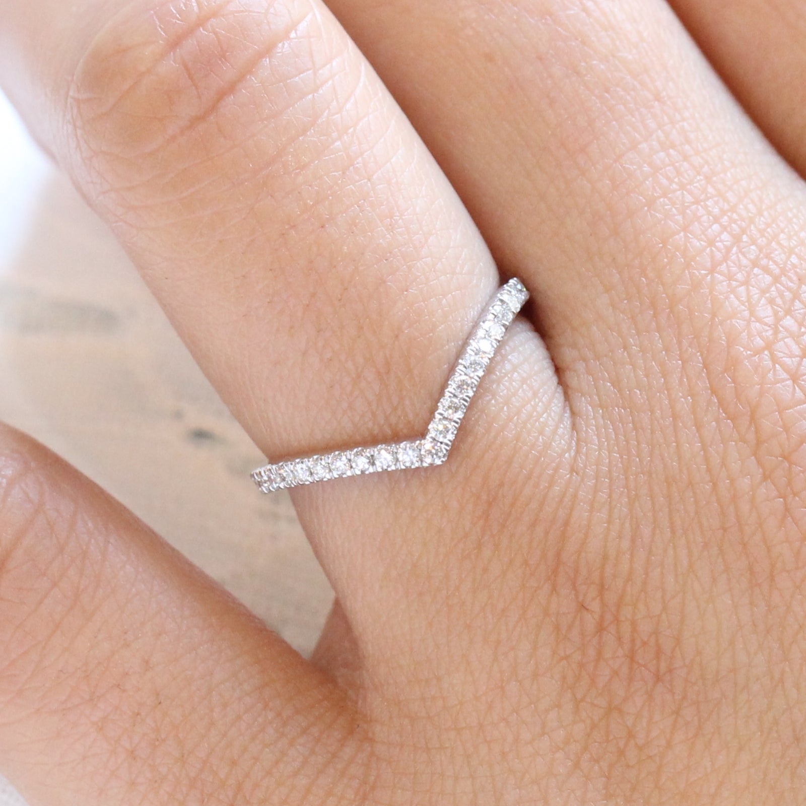 Chevron Diamond Wedding Ring White Gold Curved Band by la more design jewelry