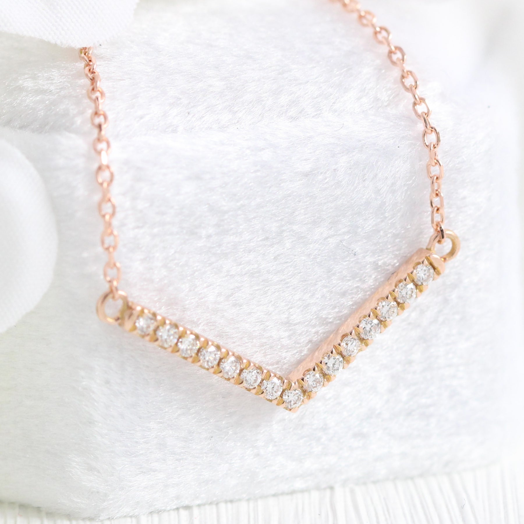 Chevron diamond necklace rose gold V shaped pendant la more design jewelry