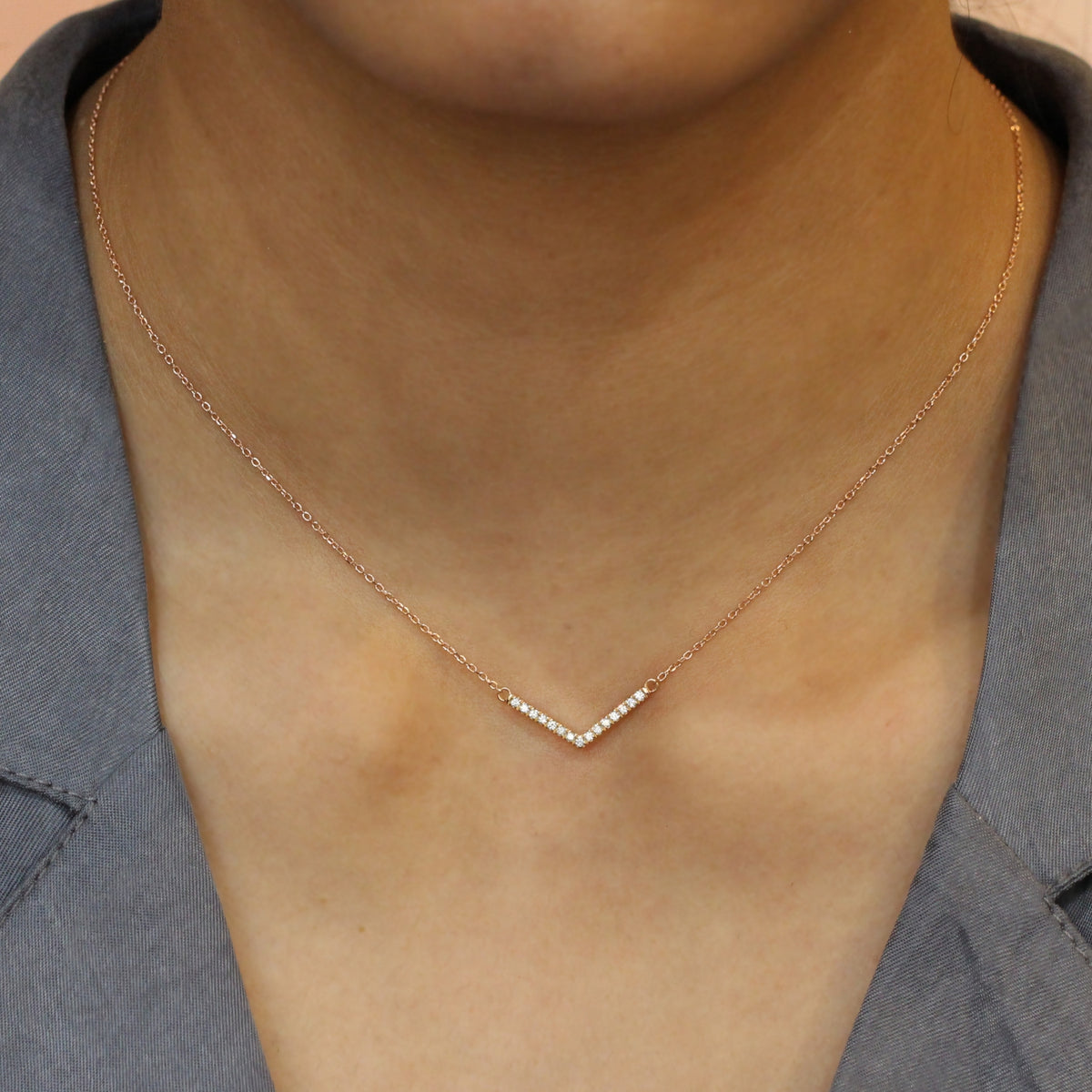 Chevron diamond necklace rose gold V shaped pendant la more design jewelry