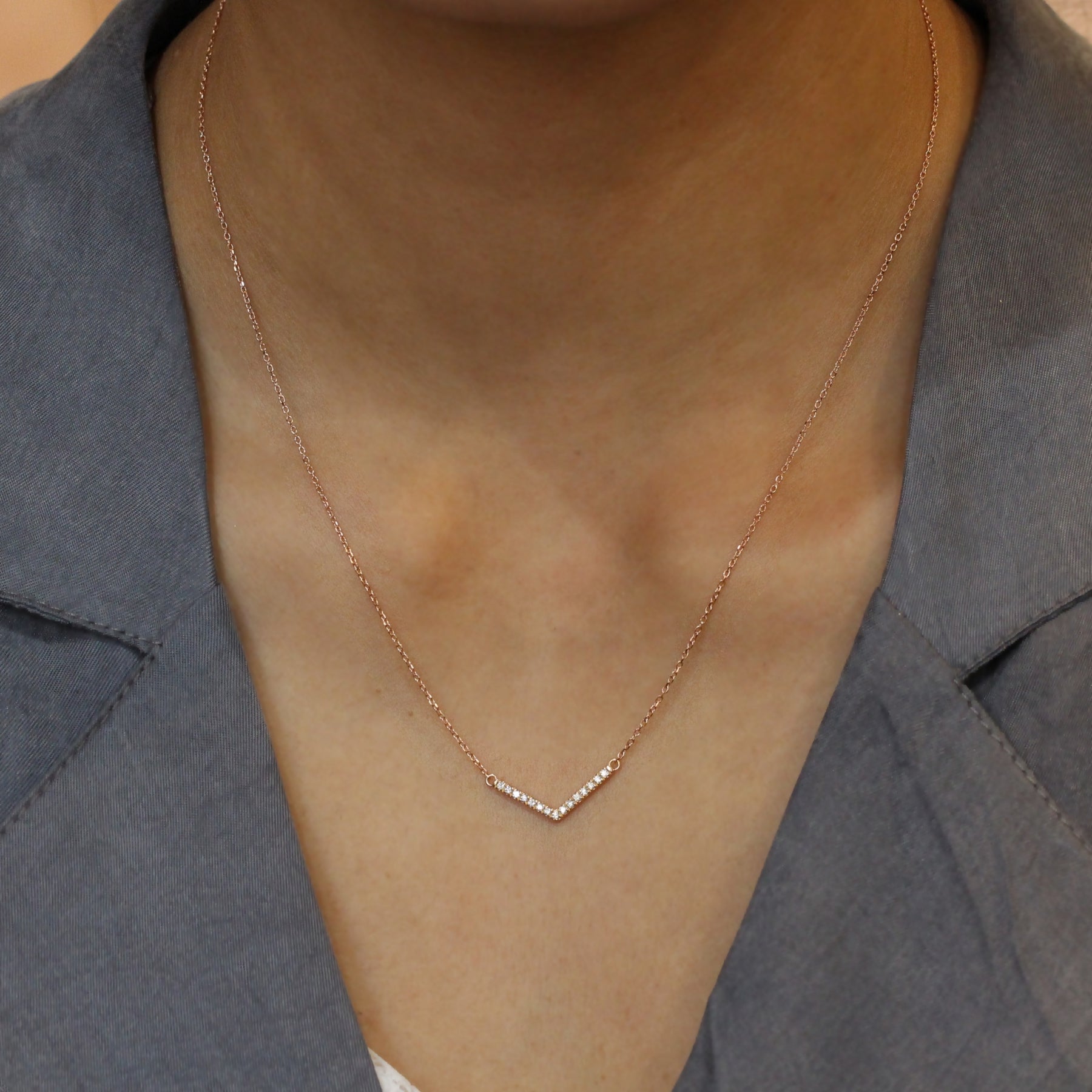 Chevron diamond necklace rose gold V shaped pendant la more design jewelry