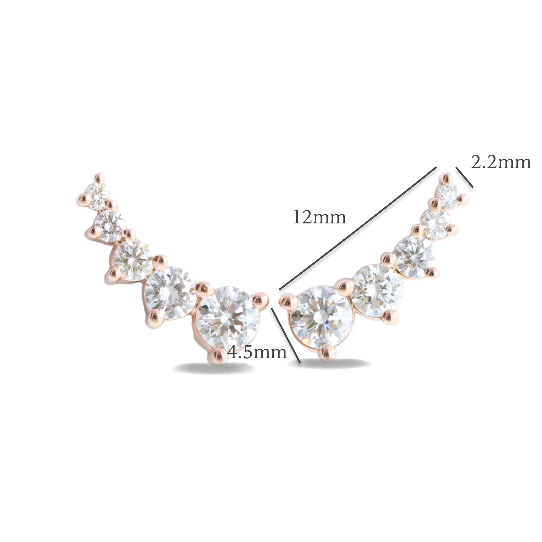 Curved 5 stone diamond earrings rose gold studs la more design jewelry