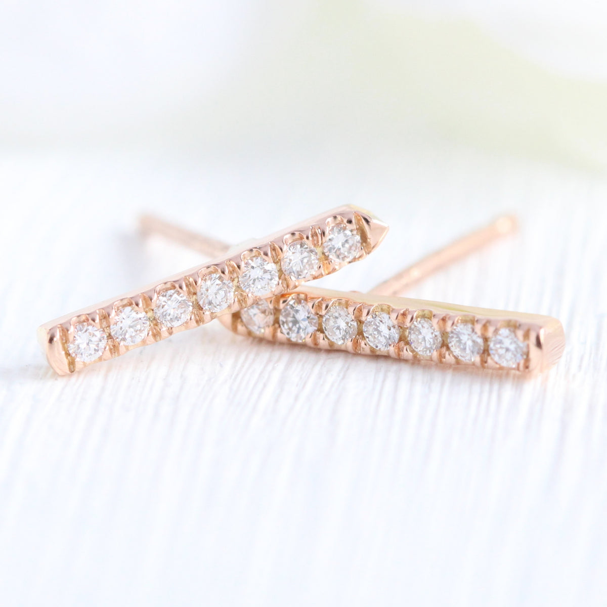 Curved Chevron Diamond Earrings Rose Gold Studs la more design jewelry