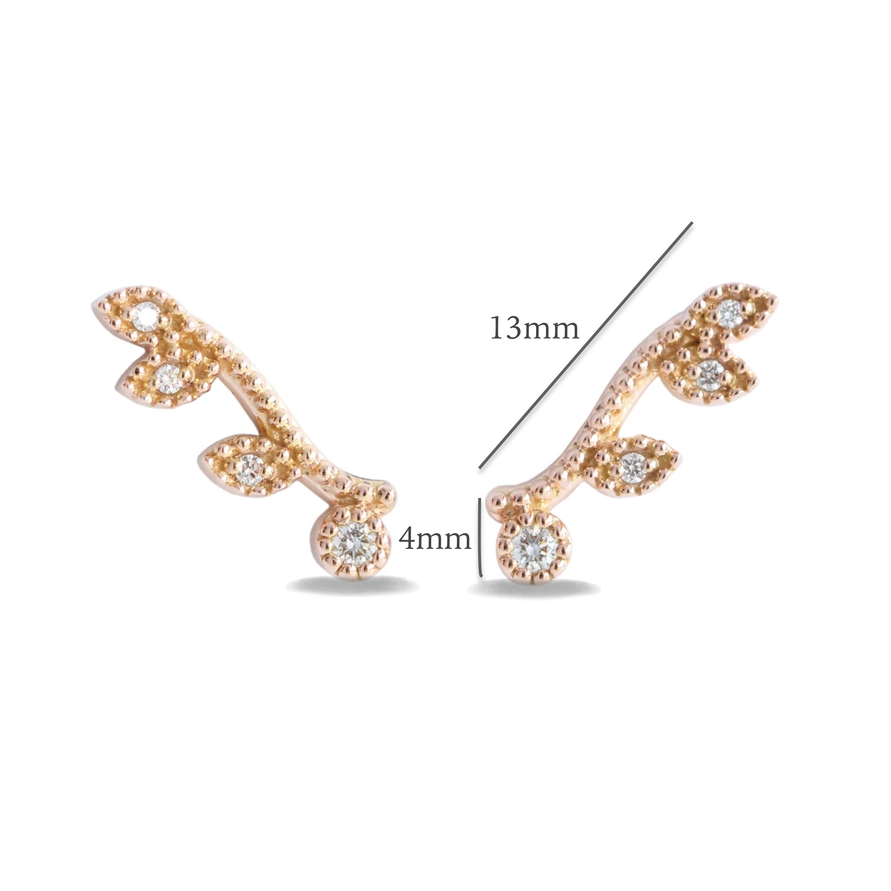 Curved Leaf Diamond Earrings Rose Gold Studs la more design jewelry
