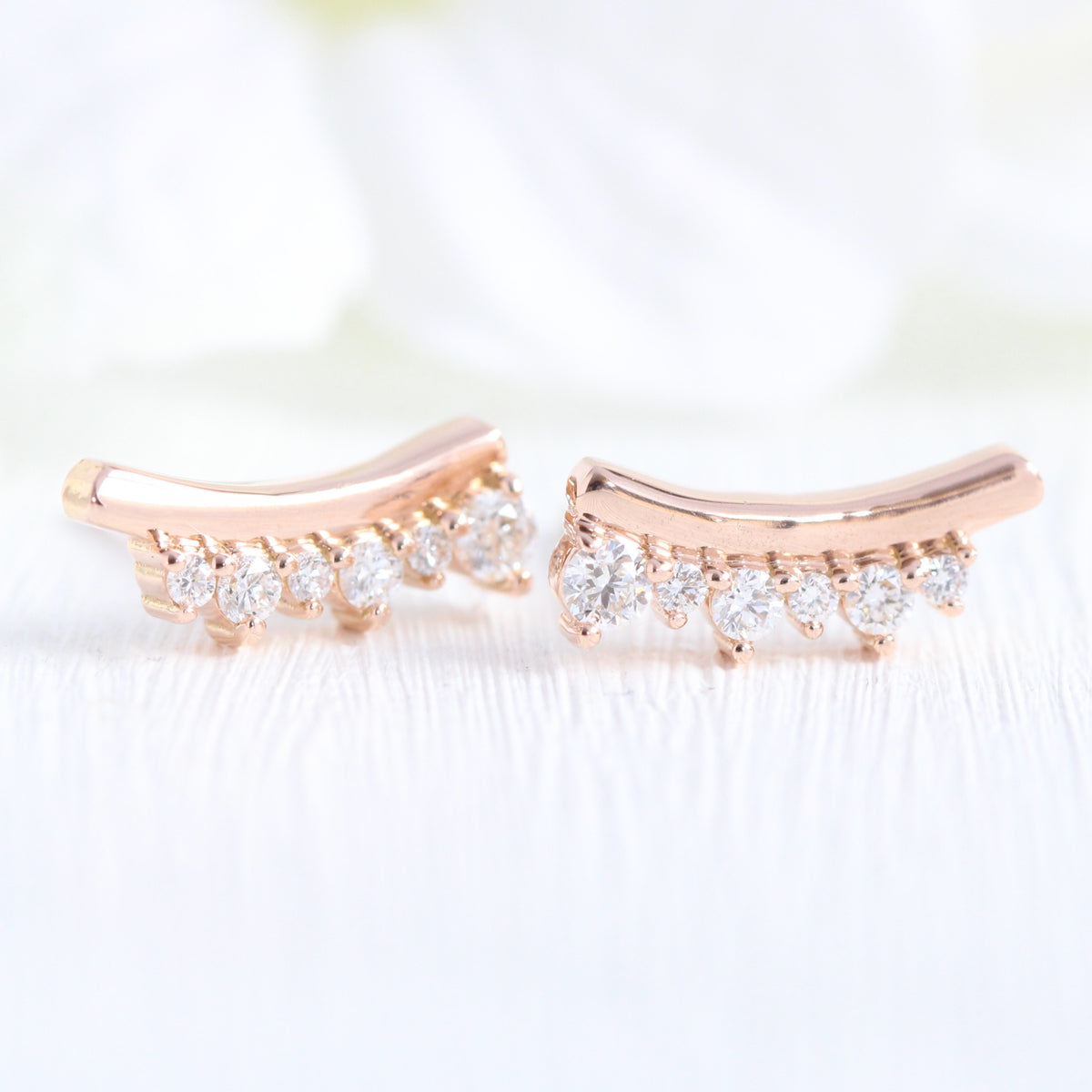 Curved Crown Diamond Earrings in 14k Gold Crawler Earrings Studs