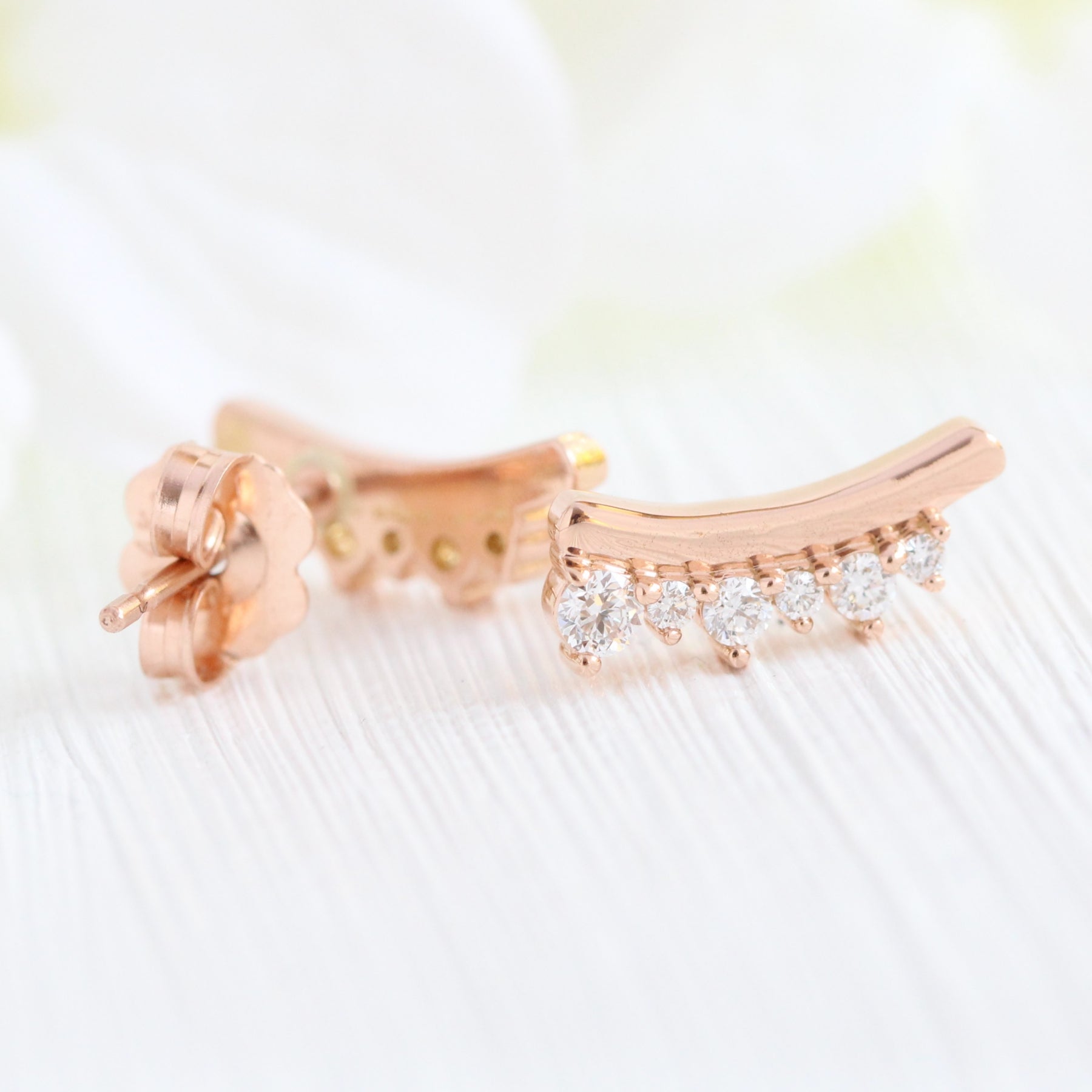 Curved Crown Diamond Earrings in 14k Gold Crawler Earrings Studs