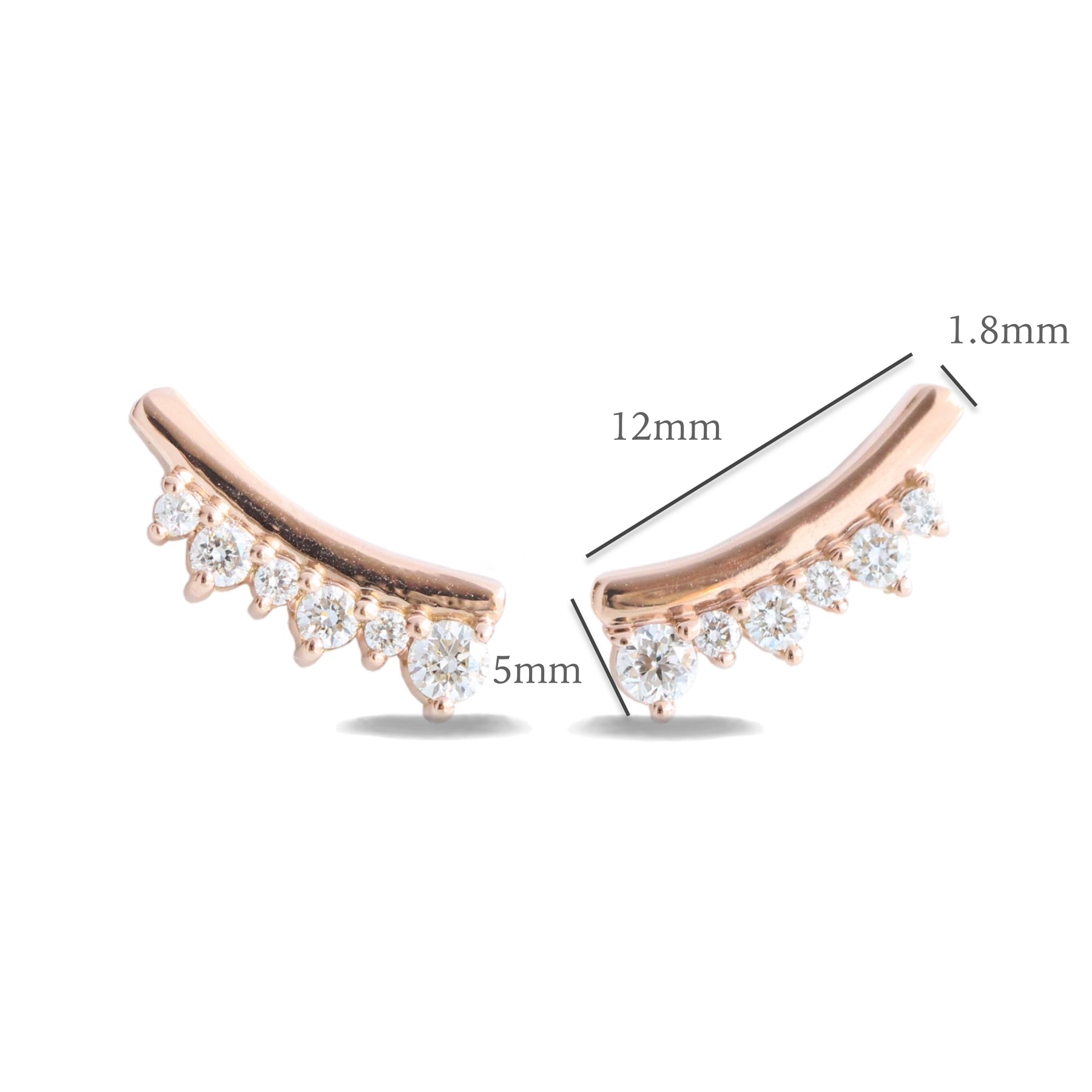 Curved crown diamond earrings in rose gold studs la more design jewelry
