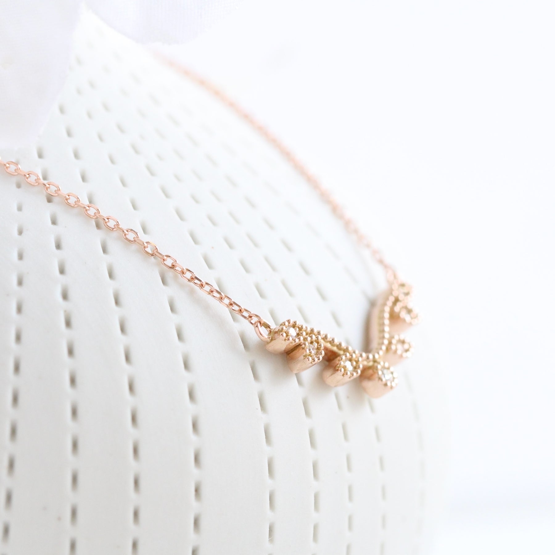 Curved leaf diamond pendant rose gold drop necklace La More Design Jewelry