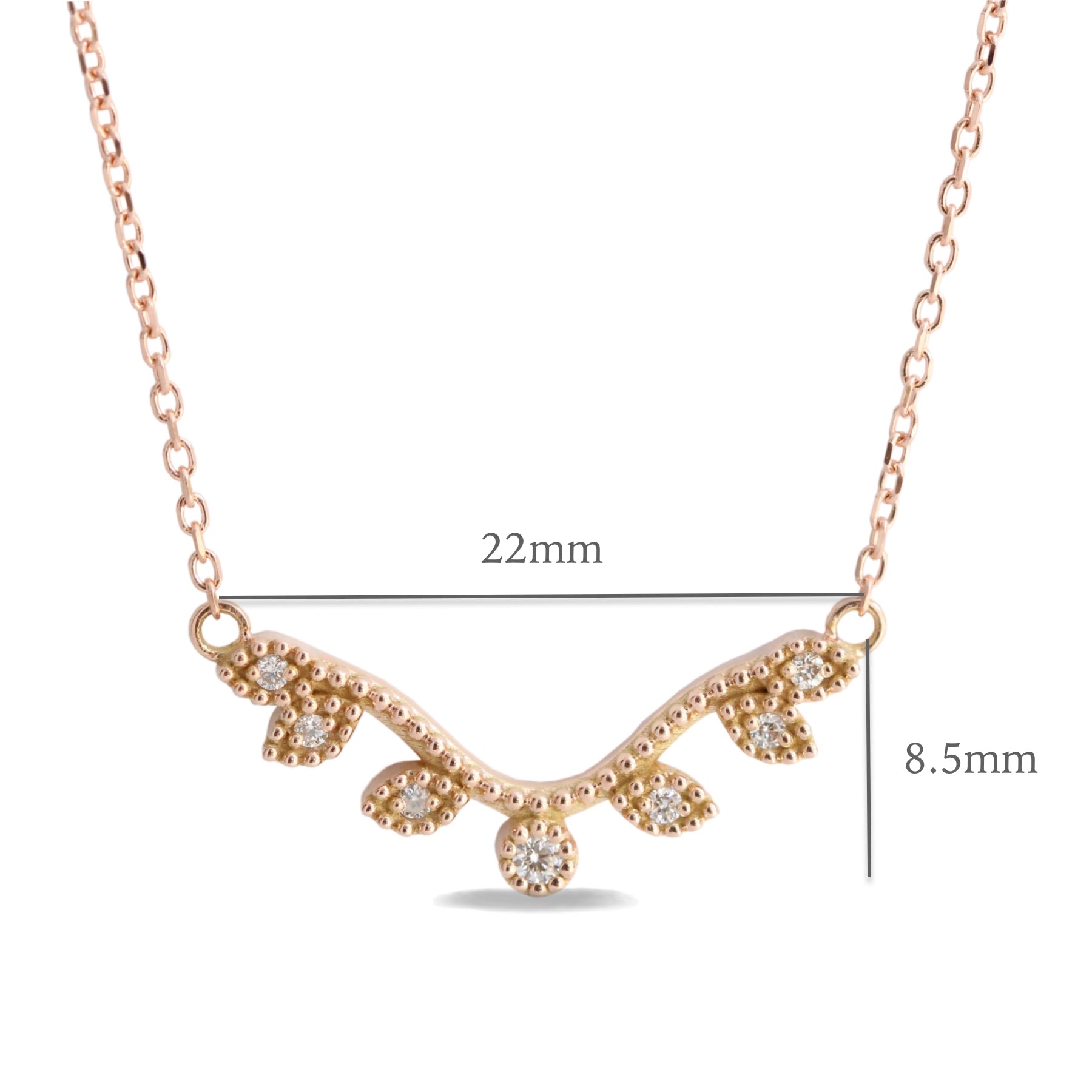 Curved leaf diamond pendant rose gold drop necklace La More Design Jewelry