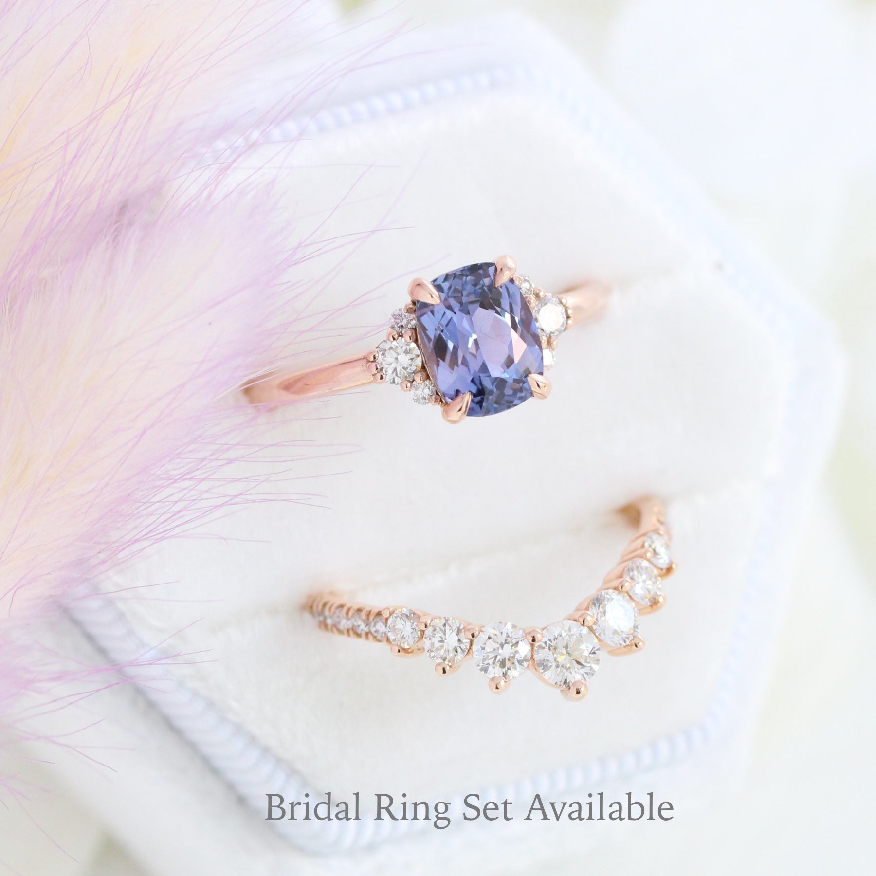Cushion lavender purple sapphire engagement ring rose gold 3 stone diamond ring la more design jewelry