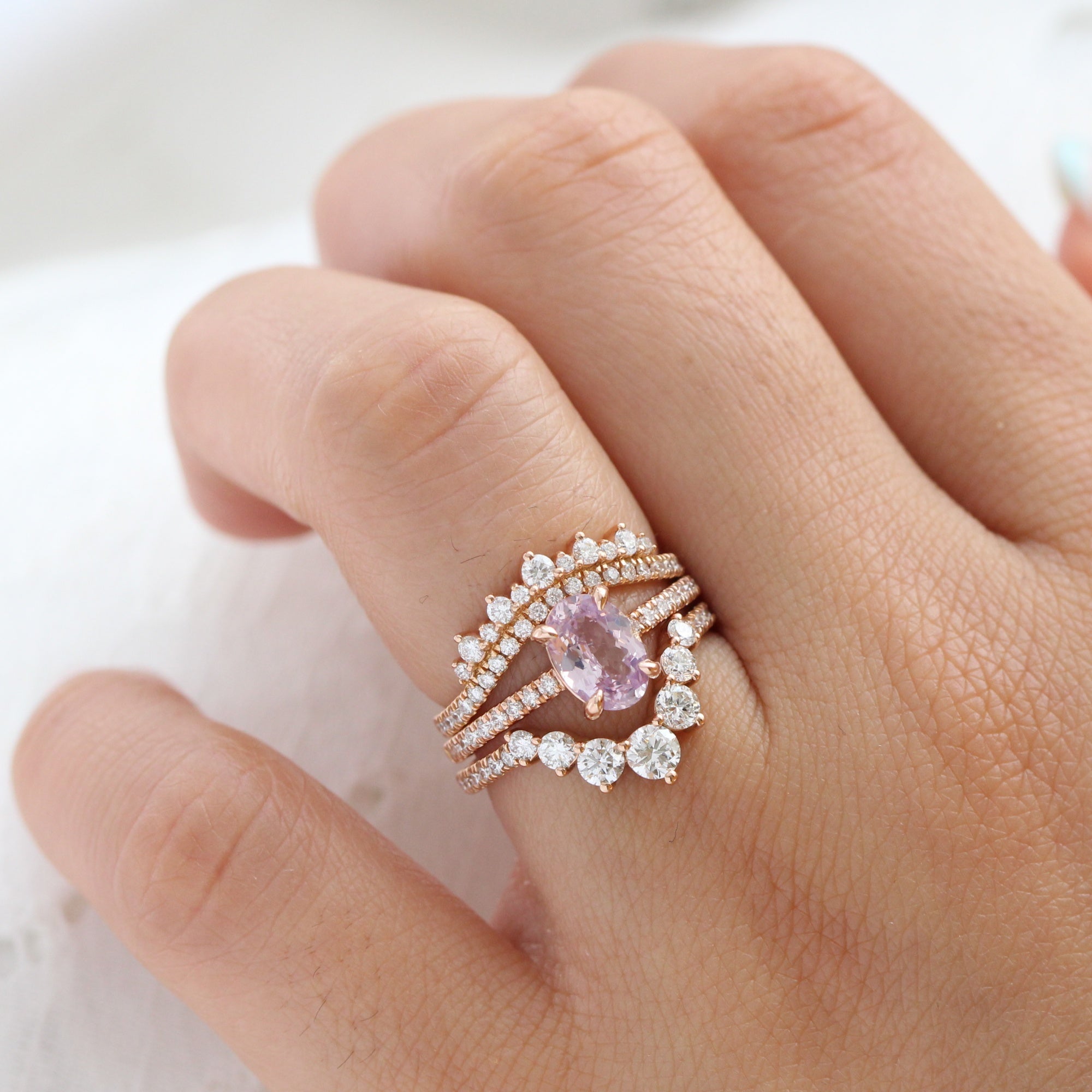 Dreamy lavender sapphire ring rose gold pave diamond band low set engagement ring la more design jewelry