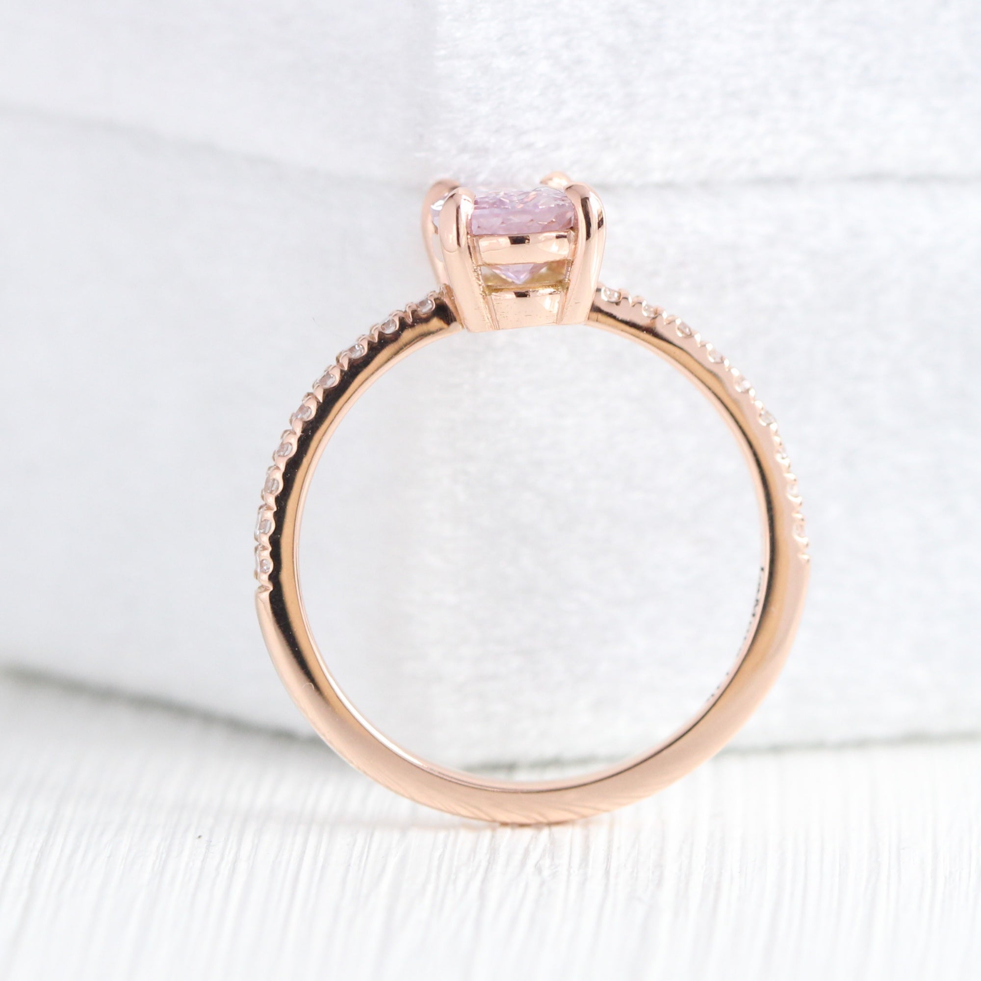 Dreamy lavender sapphire ring rose gold pave diamond band low set engagement ring la more design jewelry