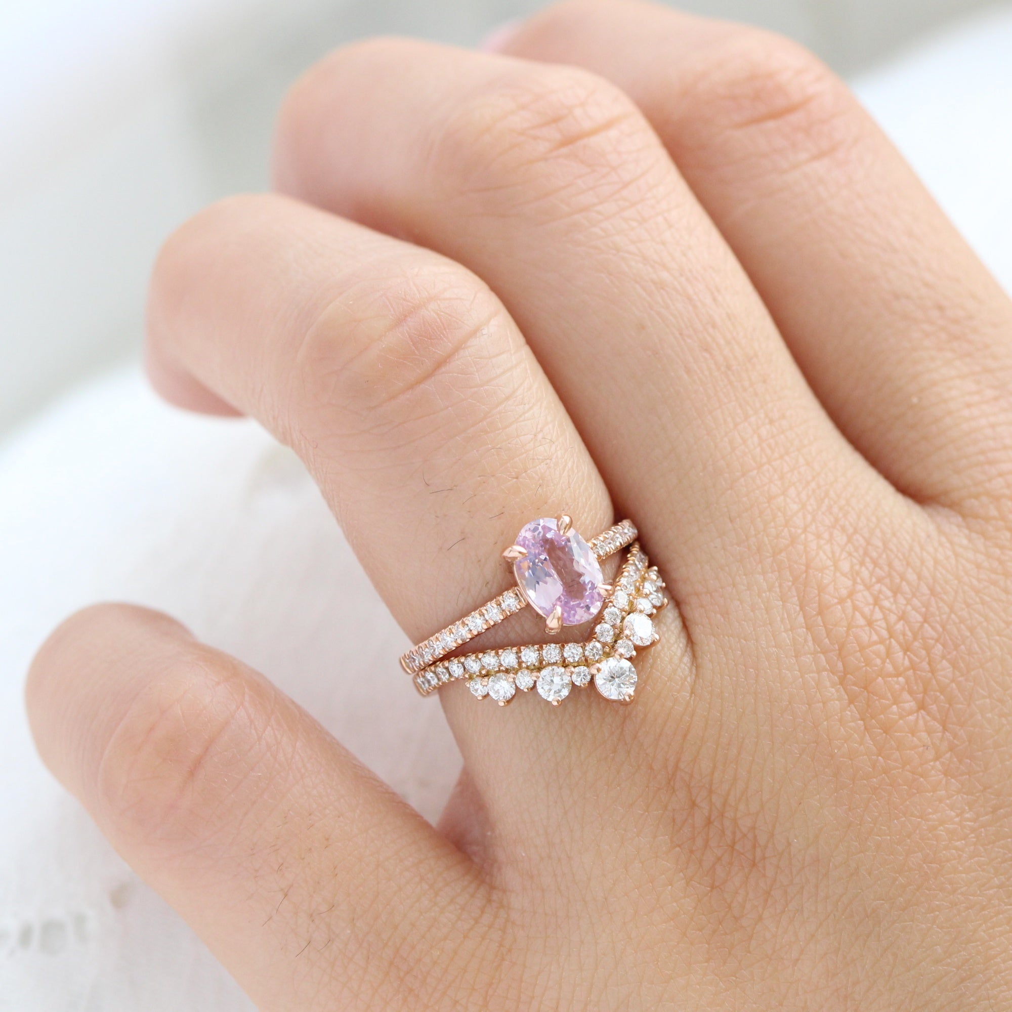 Dreamy lavender sapphire ring rose gold pave diamond band low set engagement ring la more design jewelry