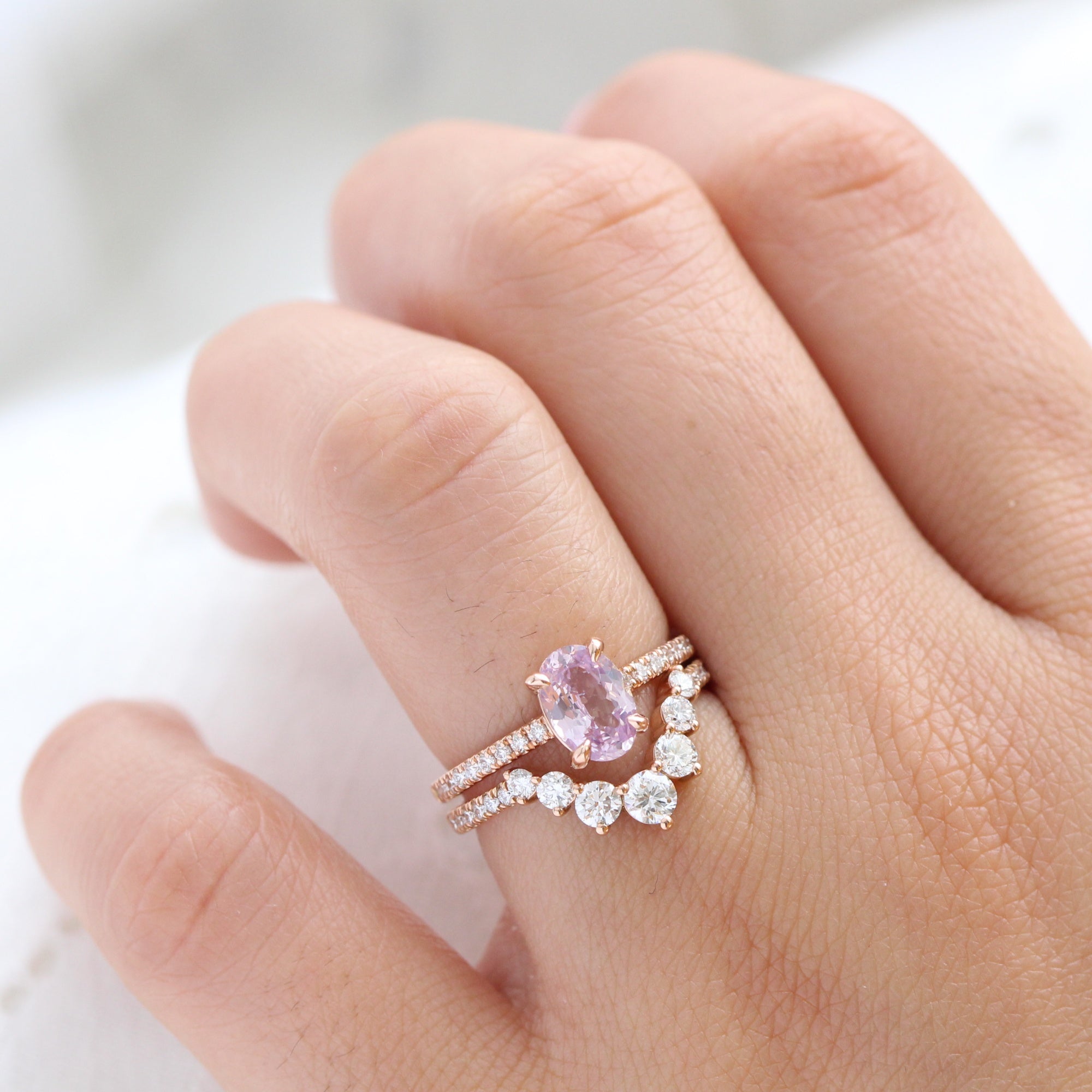 Dreamy lavender sapphire ring rose gold pave diamond band low set engagement ring la more design jewelry