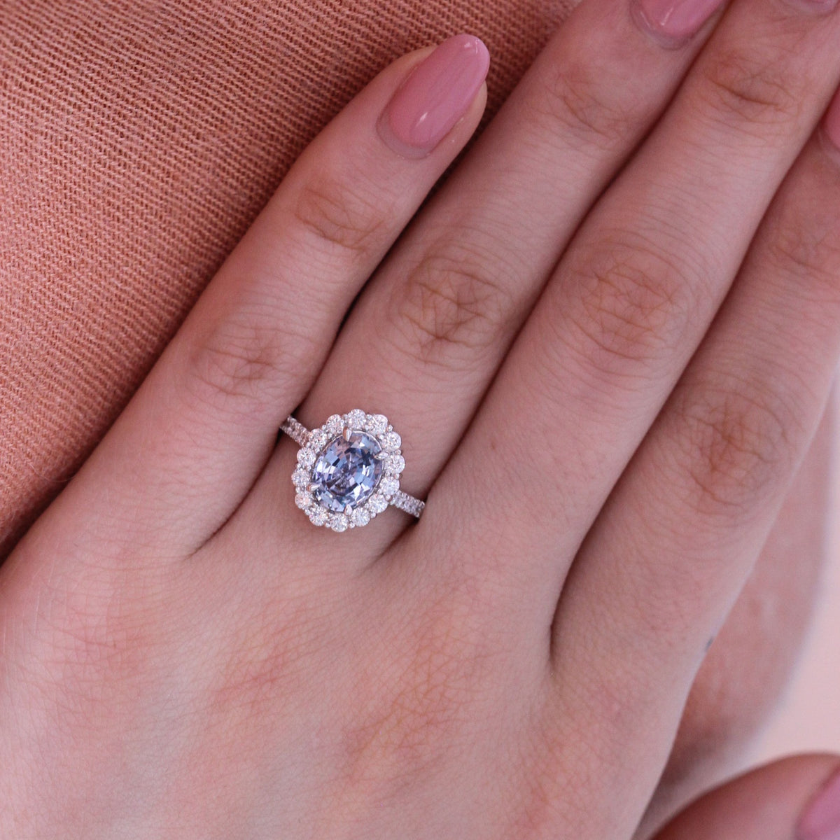 Natural aqua blue sapphire engagement ring in 14k white gold by la more design