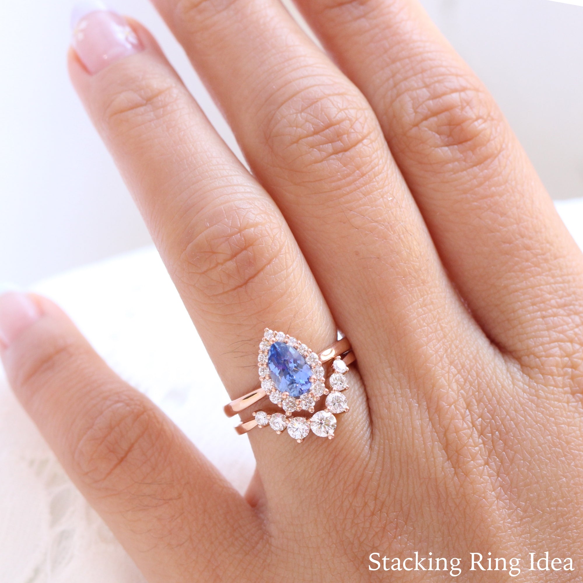 Halo diamond ceylon sapphire ring rose gold pear engagement ring la more design jewelry