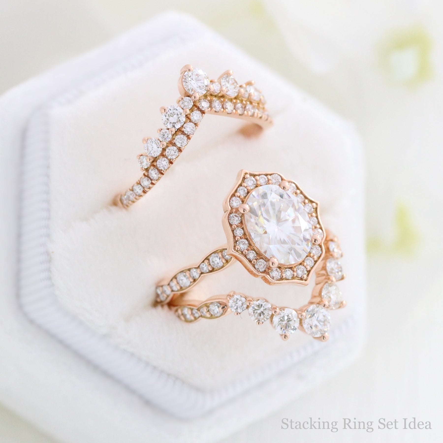 oval moissanite engagement ring rose gold vintage diamond wedding ring set la more design jewelry