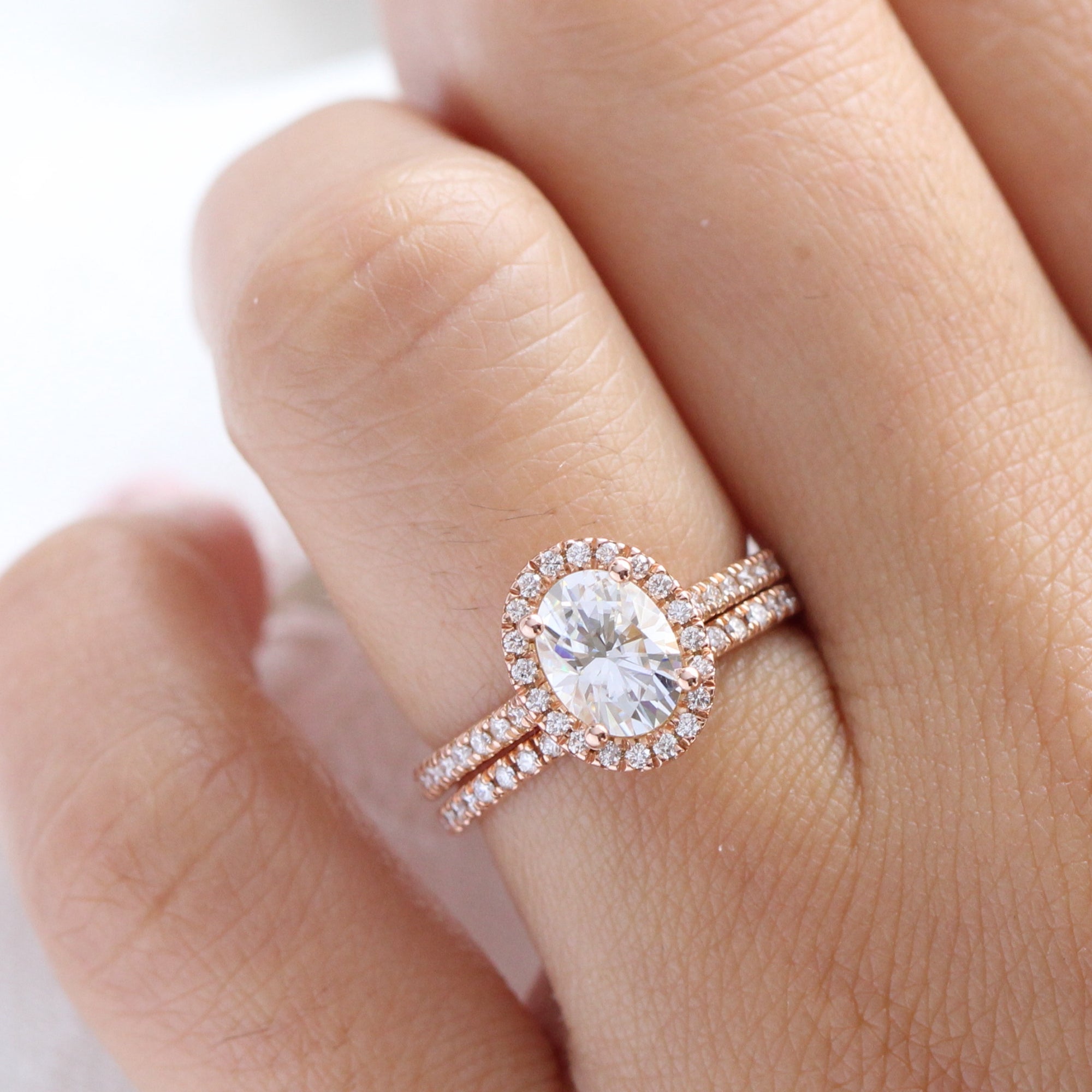 oval moissanite ring rose gold halo engagement ring la more design jewelry