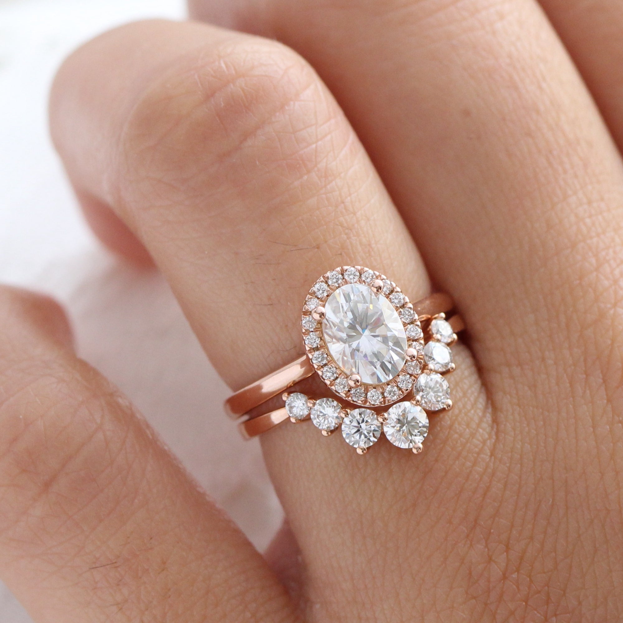 oval moissanite ring rose gold halo engagement ring la more design jewelry