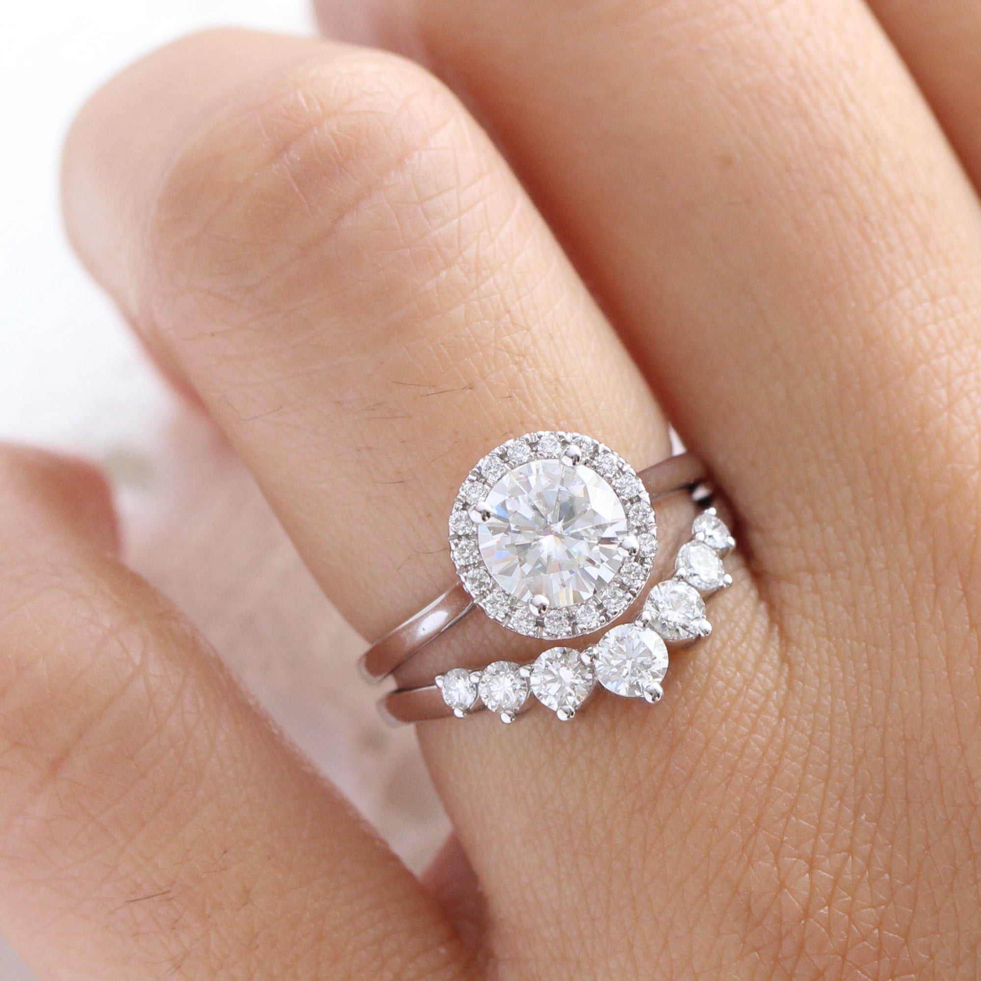 round moissanite ring white gold halo engagement ring la more design jewelry