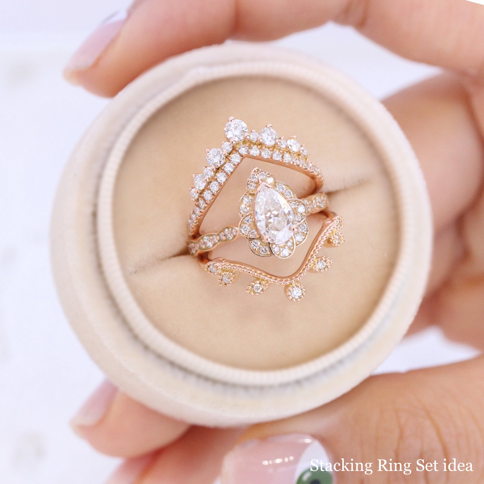 pear moissanite engagement ring rose gold vintage halo diamond ring la more design jewelry