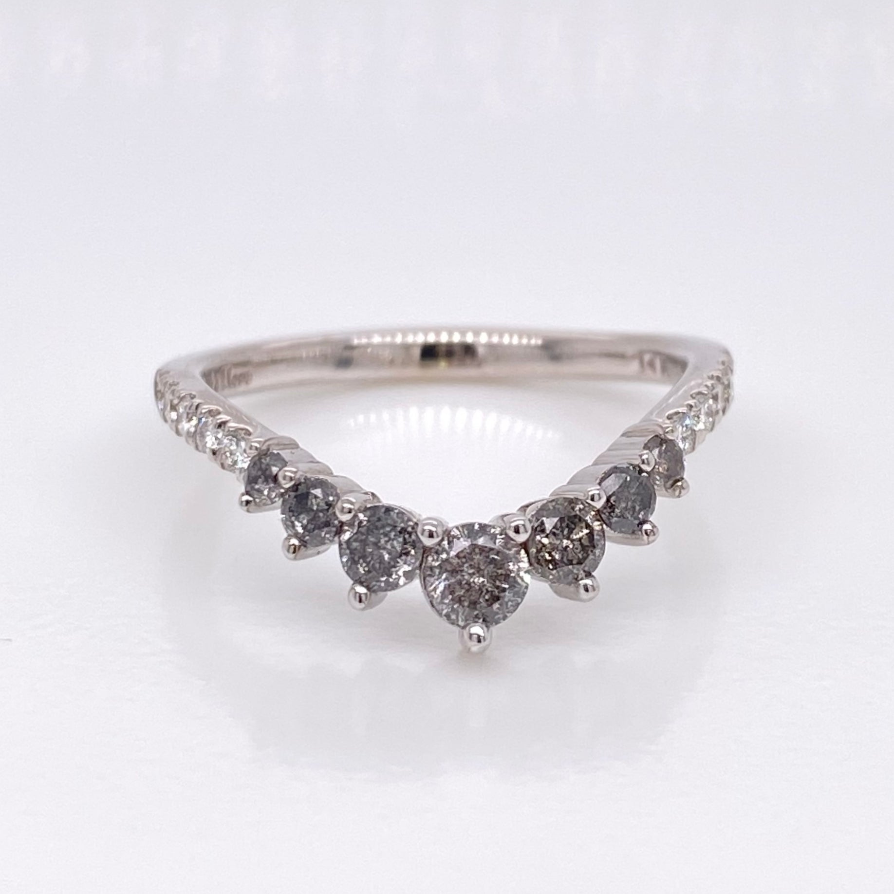Custom Salt and Pepper Diamond Ring Set in 14k White Gold Halo Bridal Set, Size 4.5