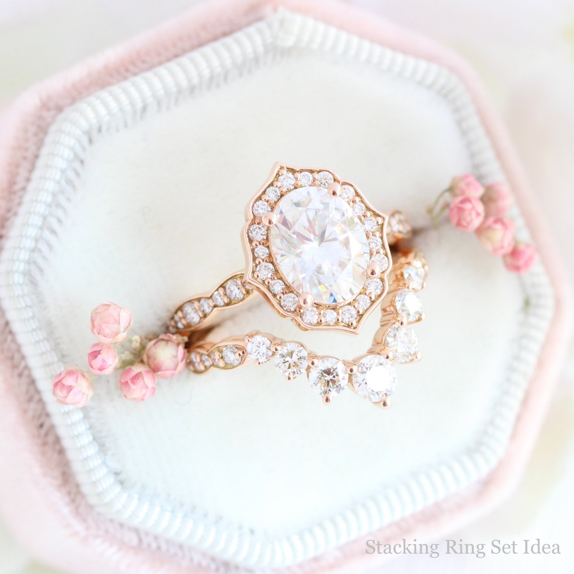 oval moissanite engagement ring rose gold vintage diamond wedding ring set la more design jewelry