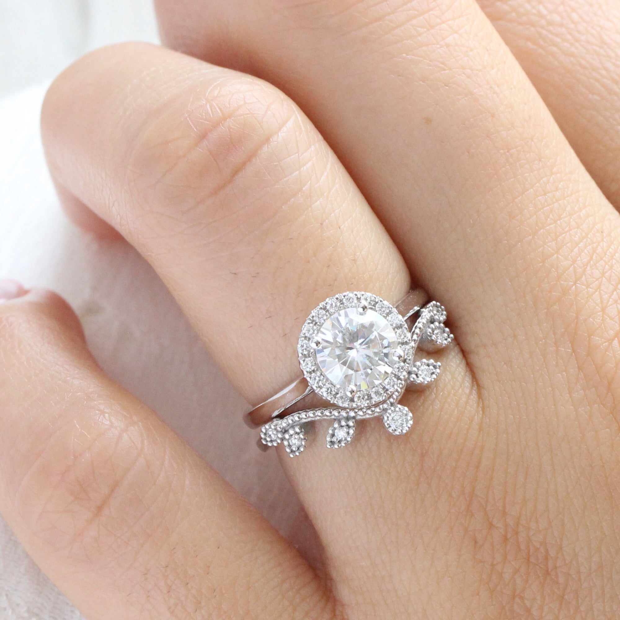 round moissanite ring white gold halo engagement ring la more design jewelry
