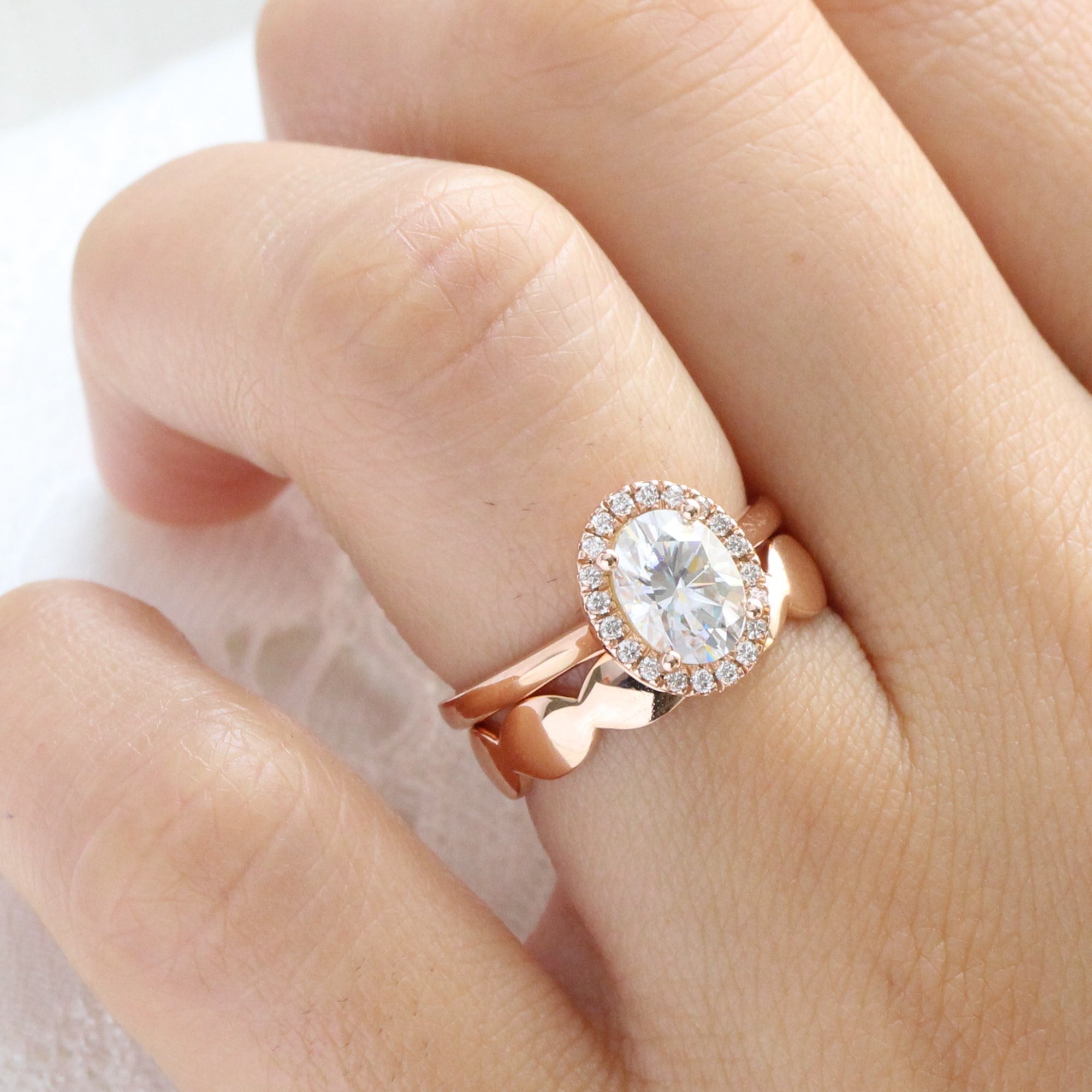 oval moissanite ring rose gold halo engagement ring la more design jewelry