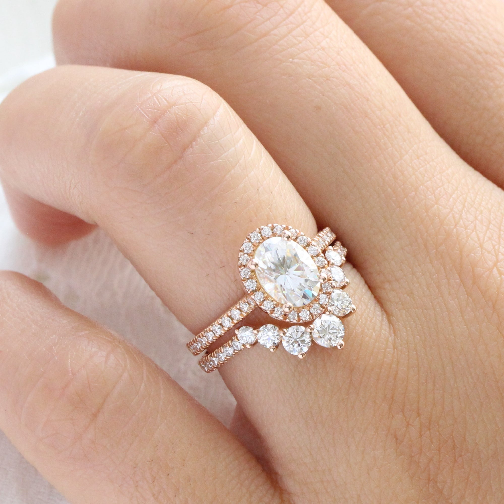 oval moissanite ring rose gold halo engagement ring la more design jewelry