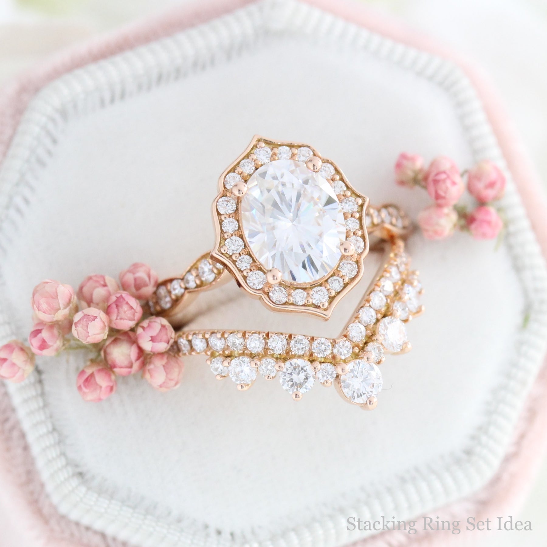 oval moissanite engagement ring rose gold vintage diamond wedding ring set la more design jewelry
