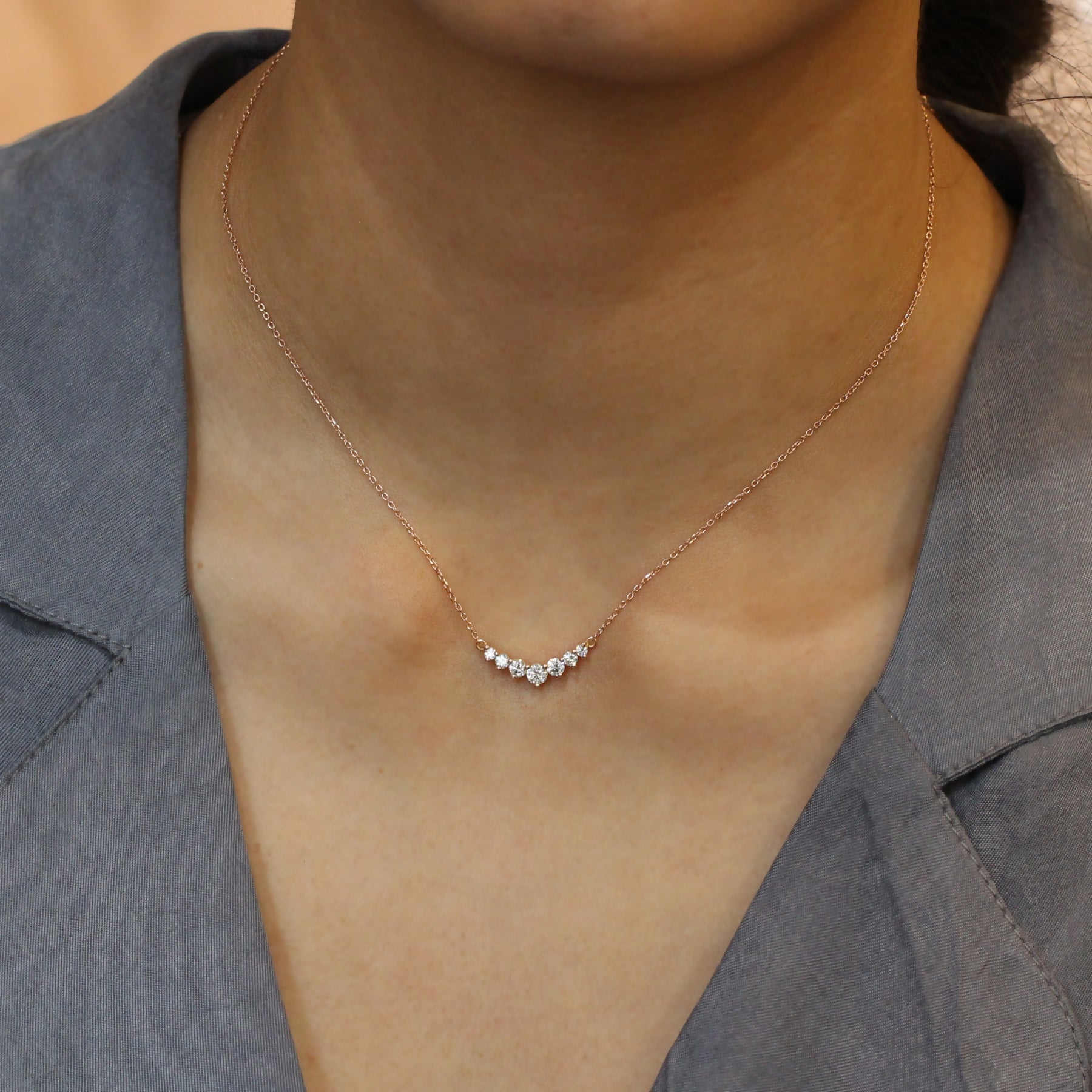 Large 7 diamond necklace rose gold drop pendant la more design jewelry