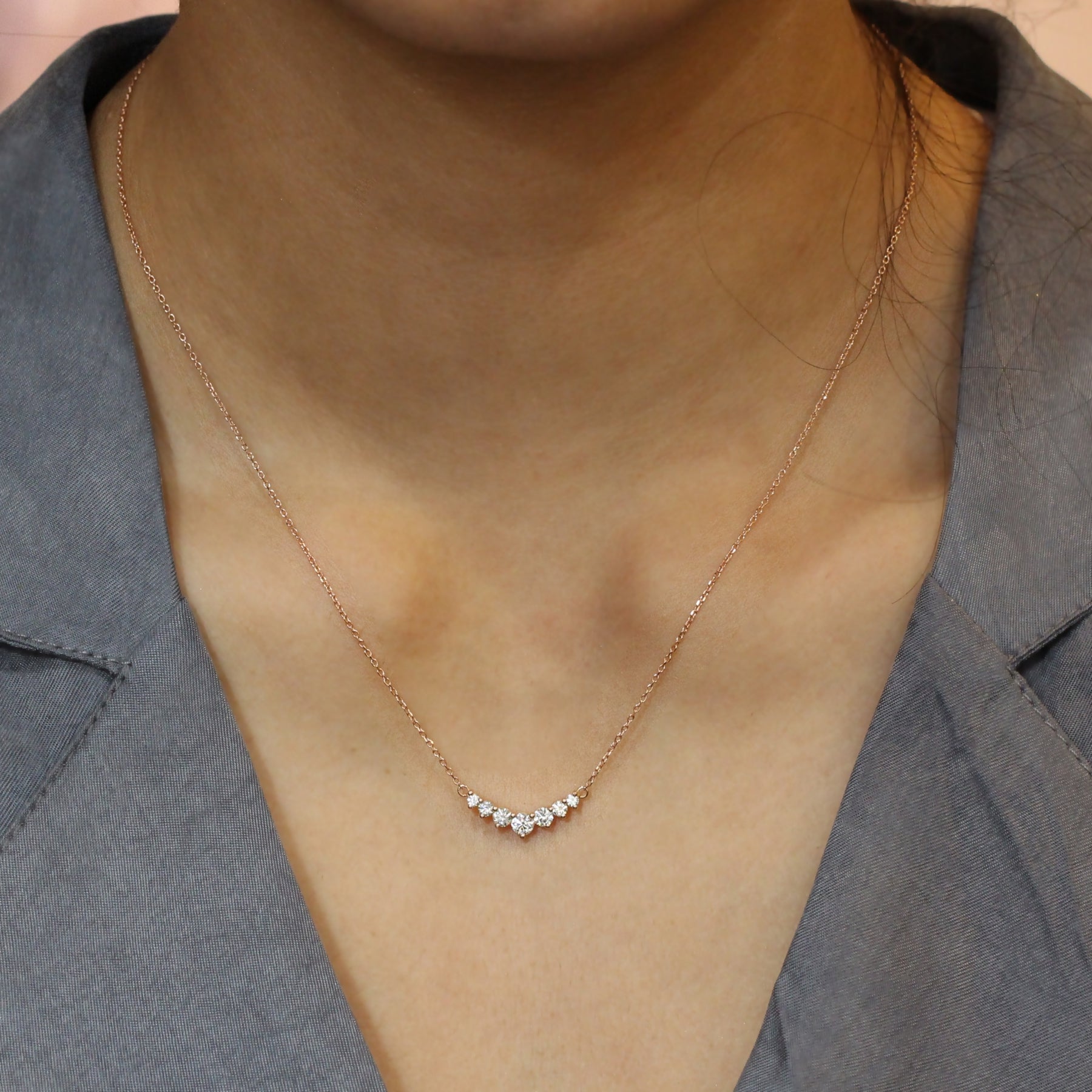 Large 7 diamond necklace rose gold drop pendant la more design jewelry