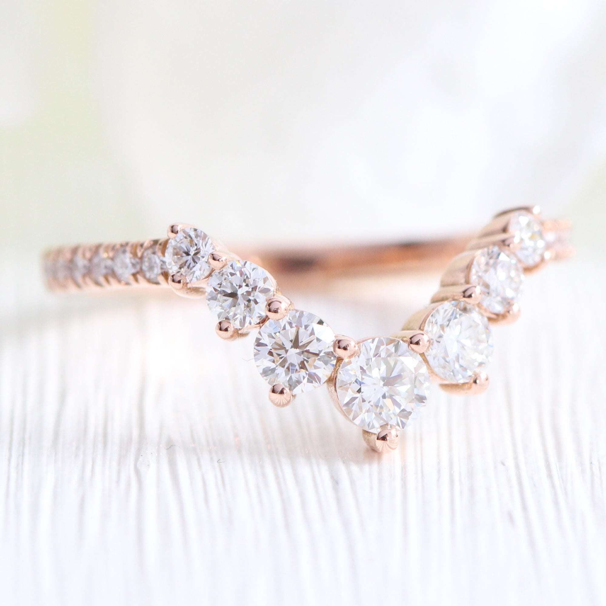 Large 7 diamond wedding band rose gold pave diamond ring la more design jewelry