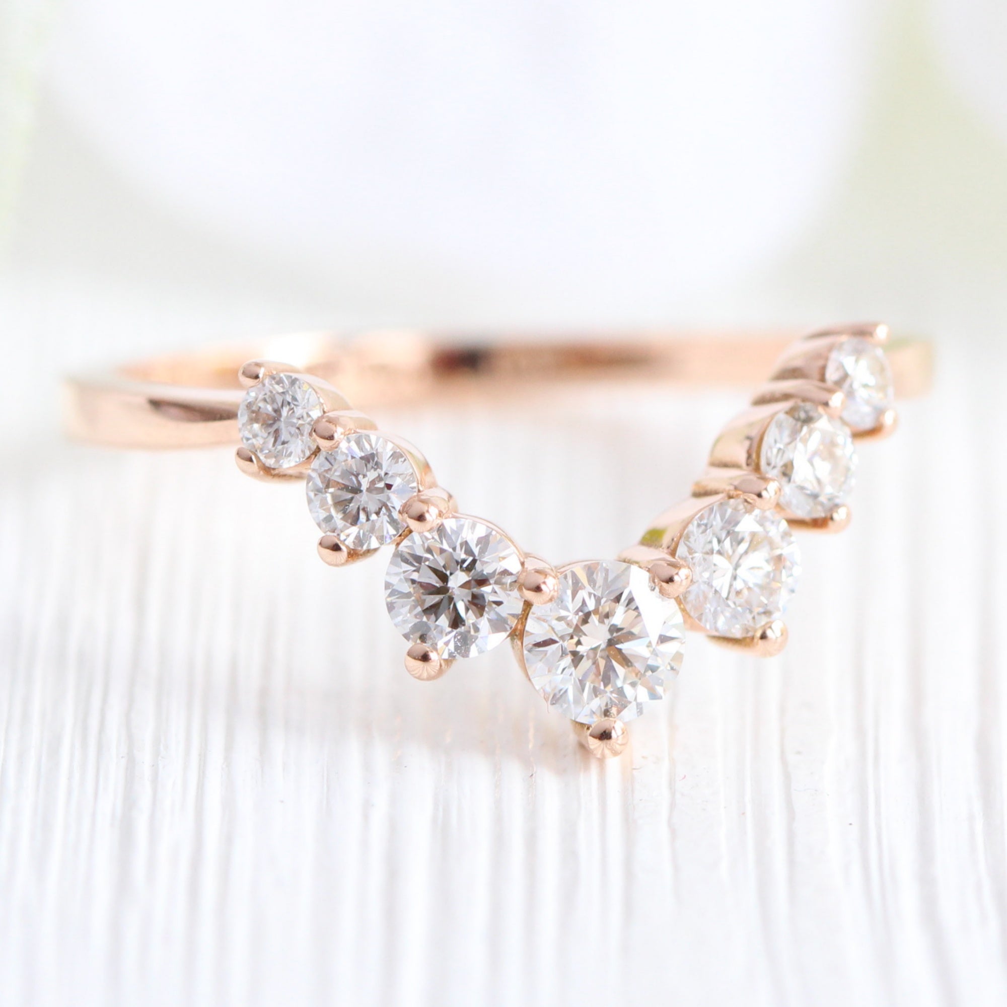 Large 7 diamond wedding ring rose gold u shaped curved wedding band la more design jewelry