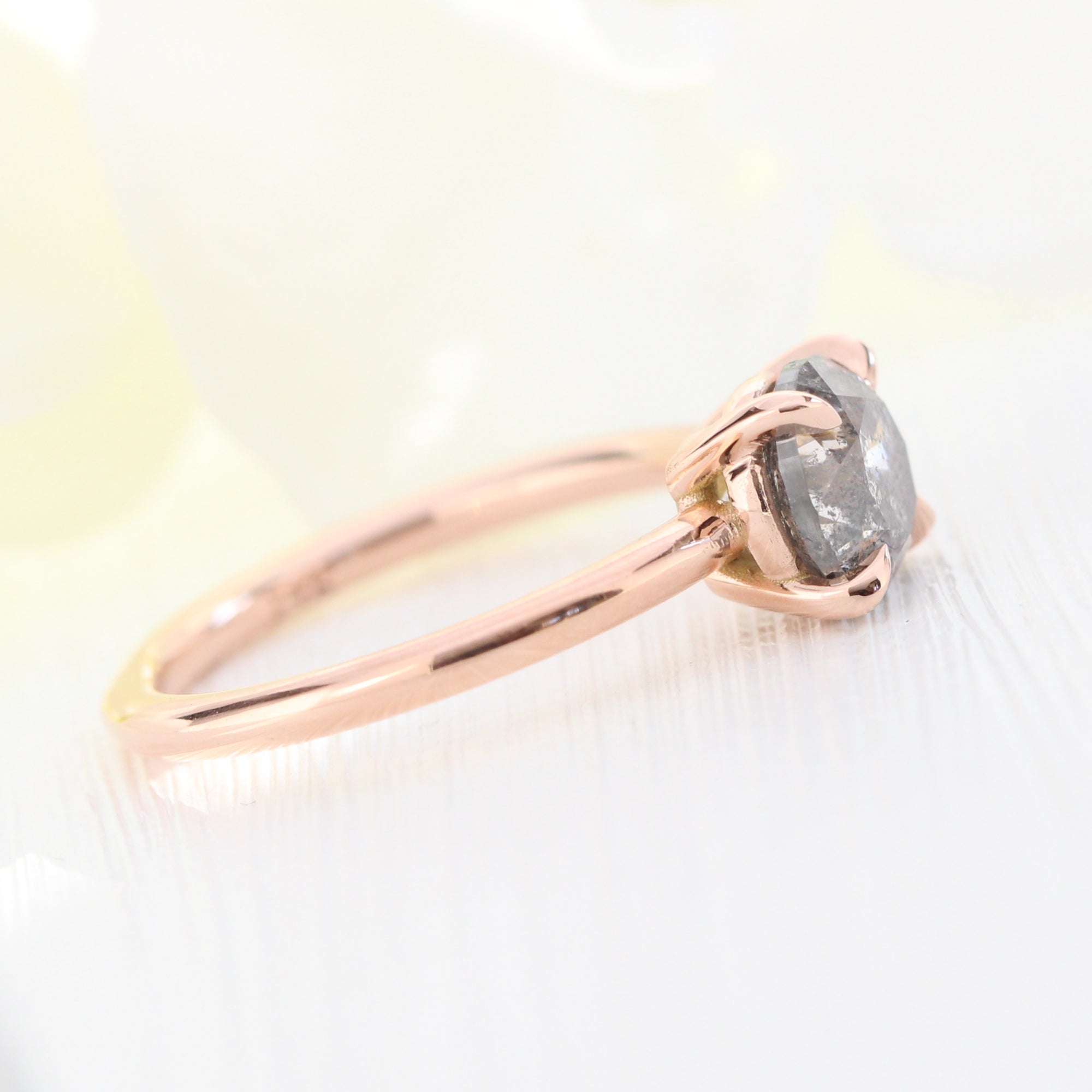 Large Salt and Pepper Diamond Engagement Ring Rose Gold Solitaire Grey Diamond Ring La More Design Jewelry