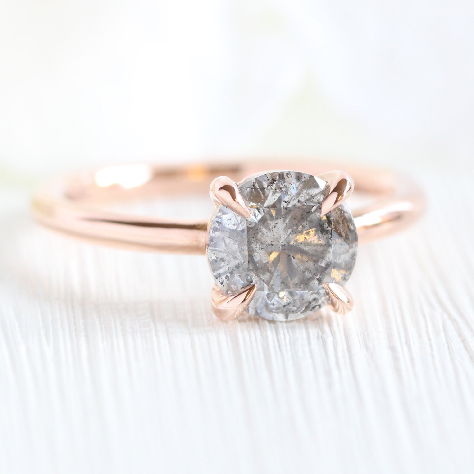 Large Salt and Pepper Diamond Engagement Ring Rose Gold Solitaire Grey Diamond Ring La More Design Jewelry