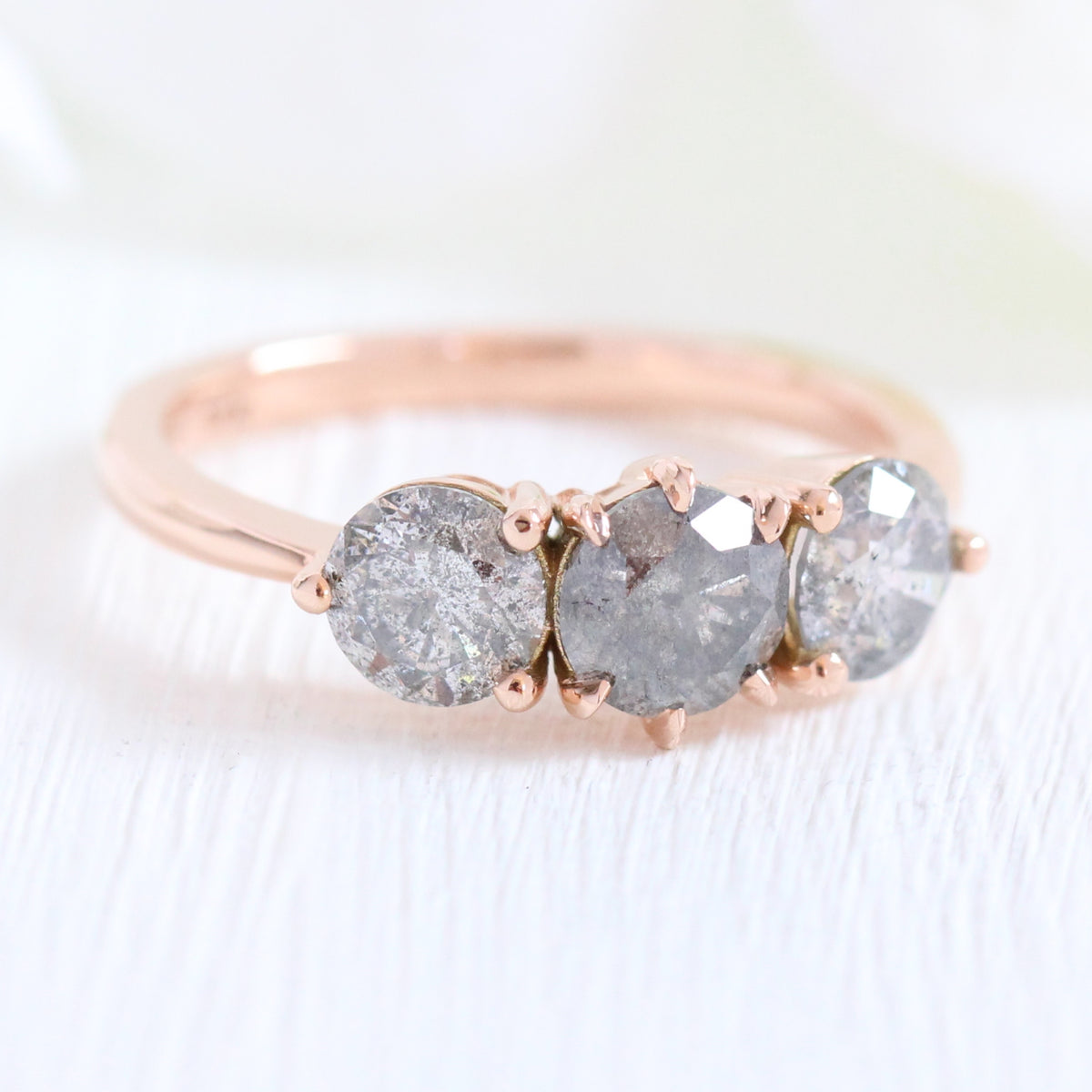 Large Salt and Pepper Grey Diamond Engagement Ring in Rose Gold 3 Stone Diamond Ring by La More Design Jewelry
