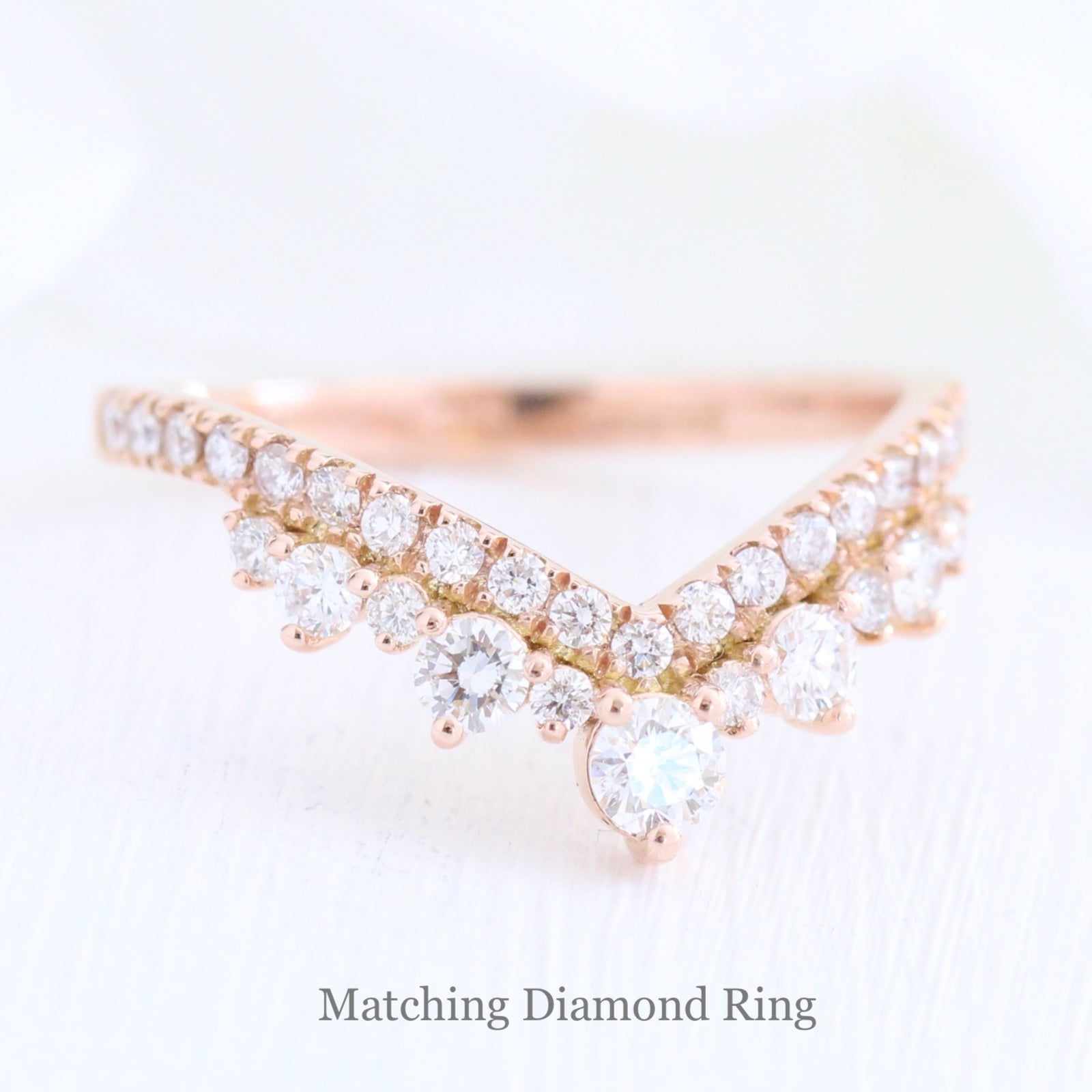 Large diamond wedding ring rose gold curved pave diamond band by la more design jewelry