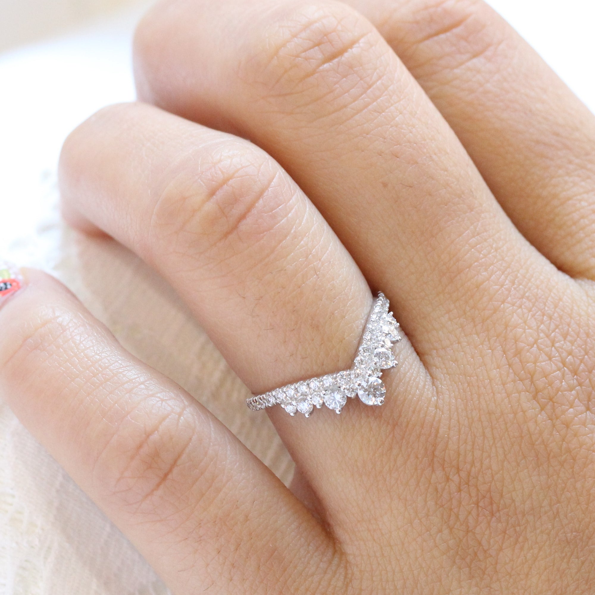 Large diamond wedding ring rose gold curved pave diamond band by la more design jewelry